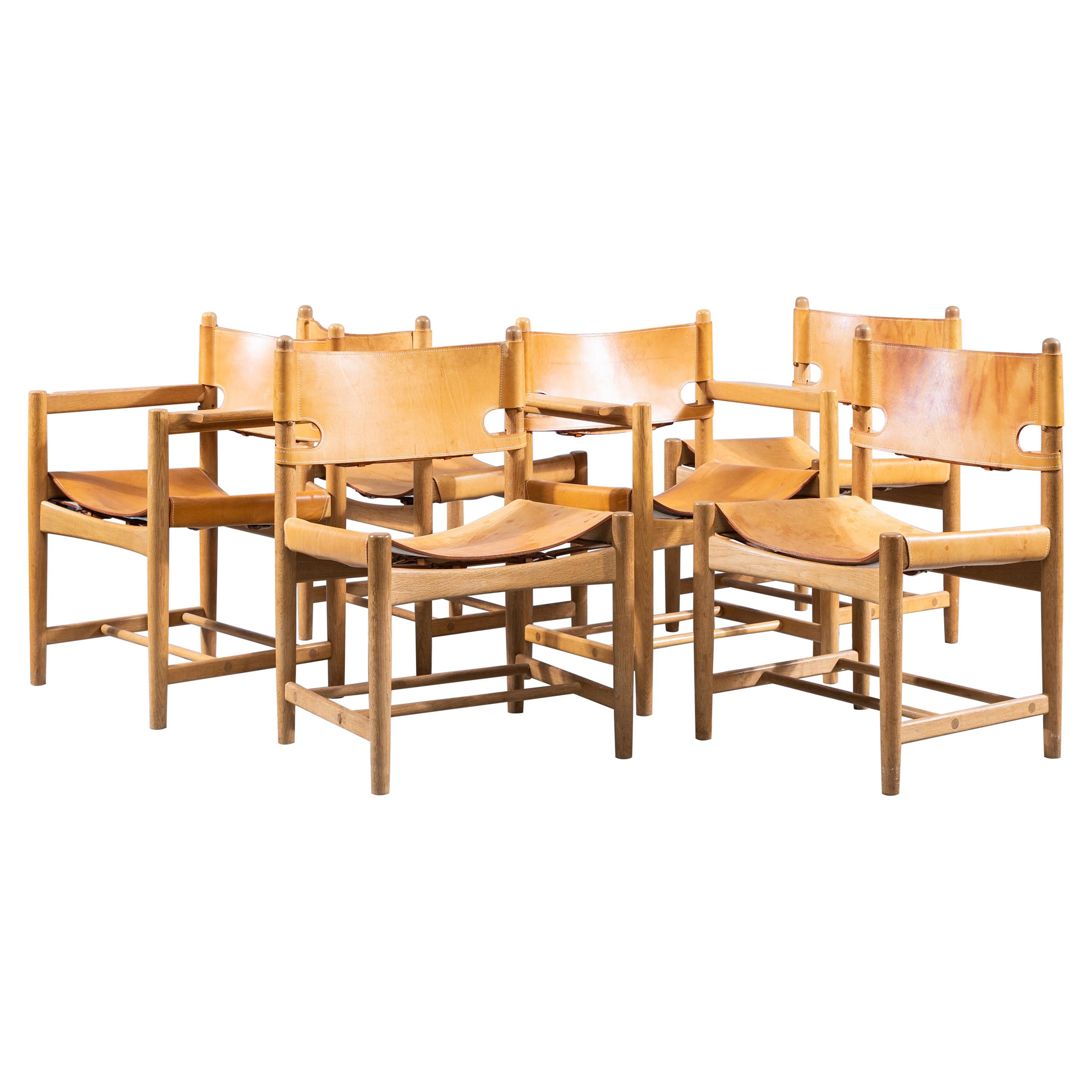 Set of 6 B. Mogensen Oak & Leather Spanish Dining Chair, Fredericia Furniture