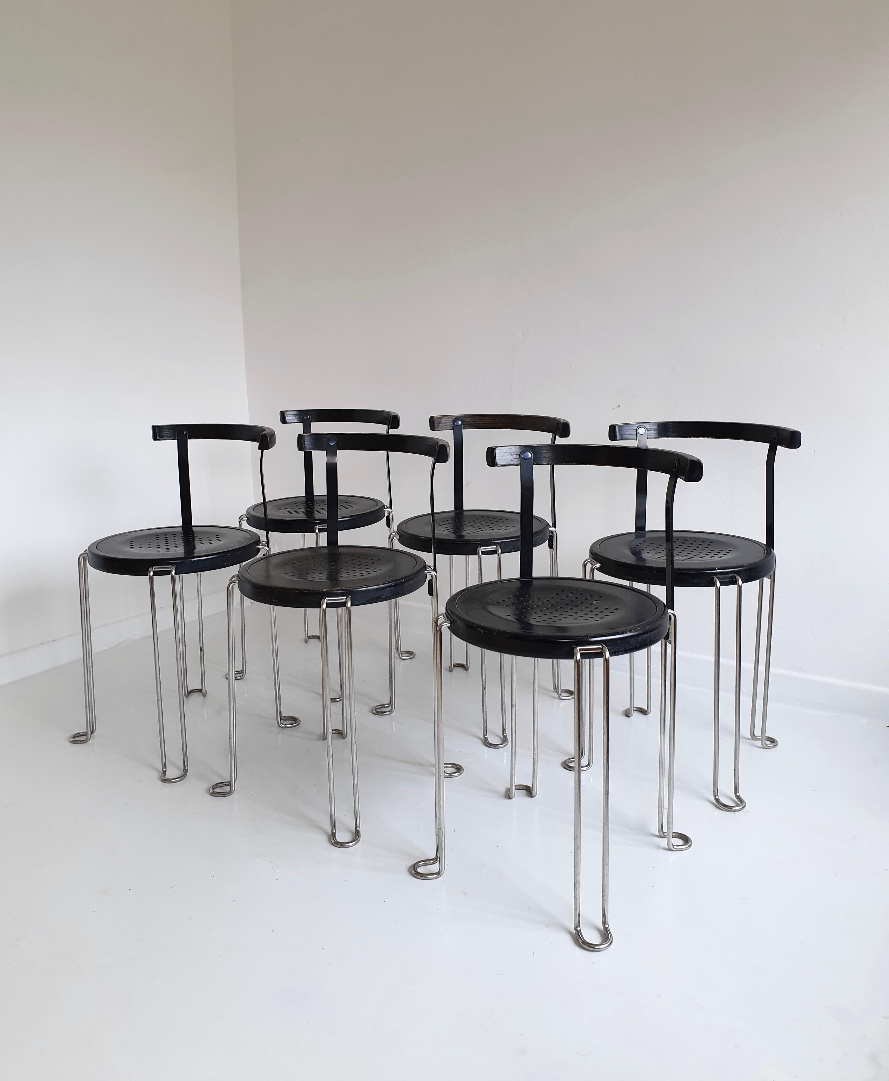 Superb set of 6 stacking chairs designed by Börge Lindau & Bo Lindekrantz for Bla Station, Sweden in the 1980s.