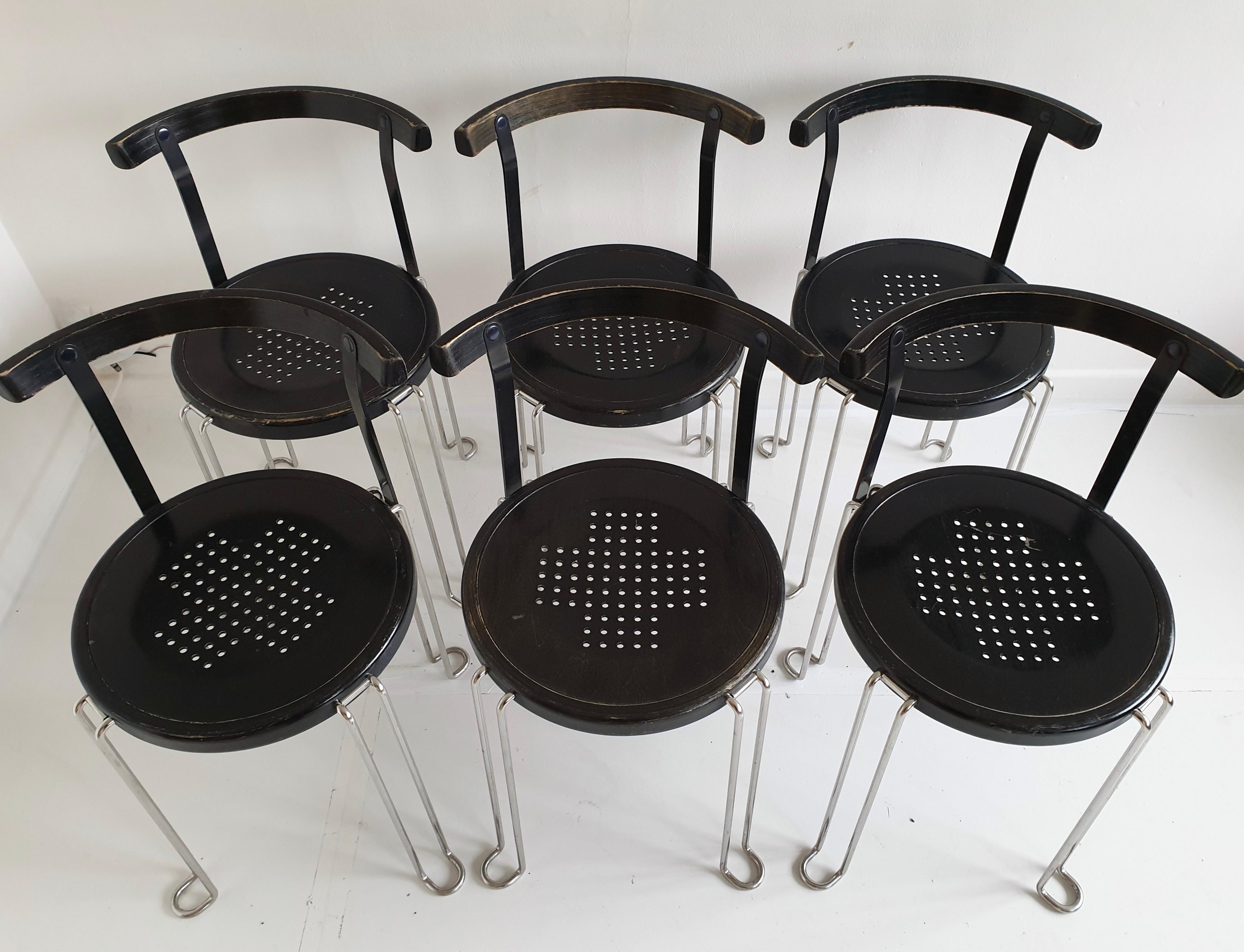 Post-Modern Set of 6 'B4' Stacking Chairs by Börge Lindau & Bo Lindekrantz for Bla Station For Sale