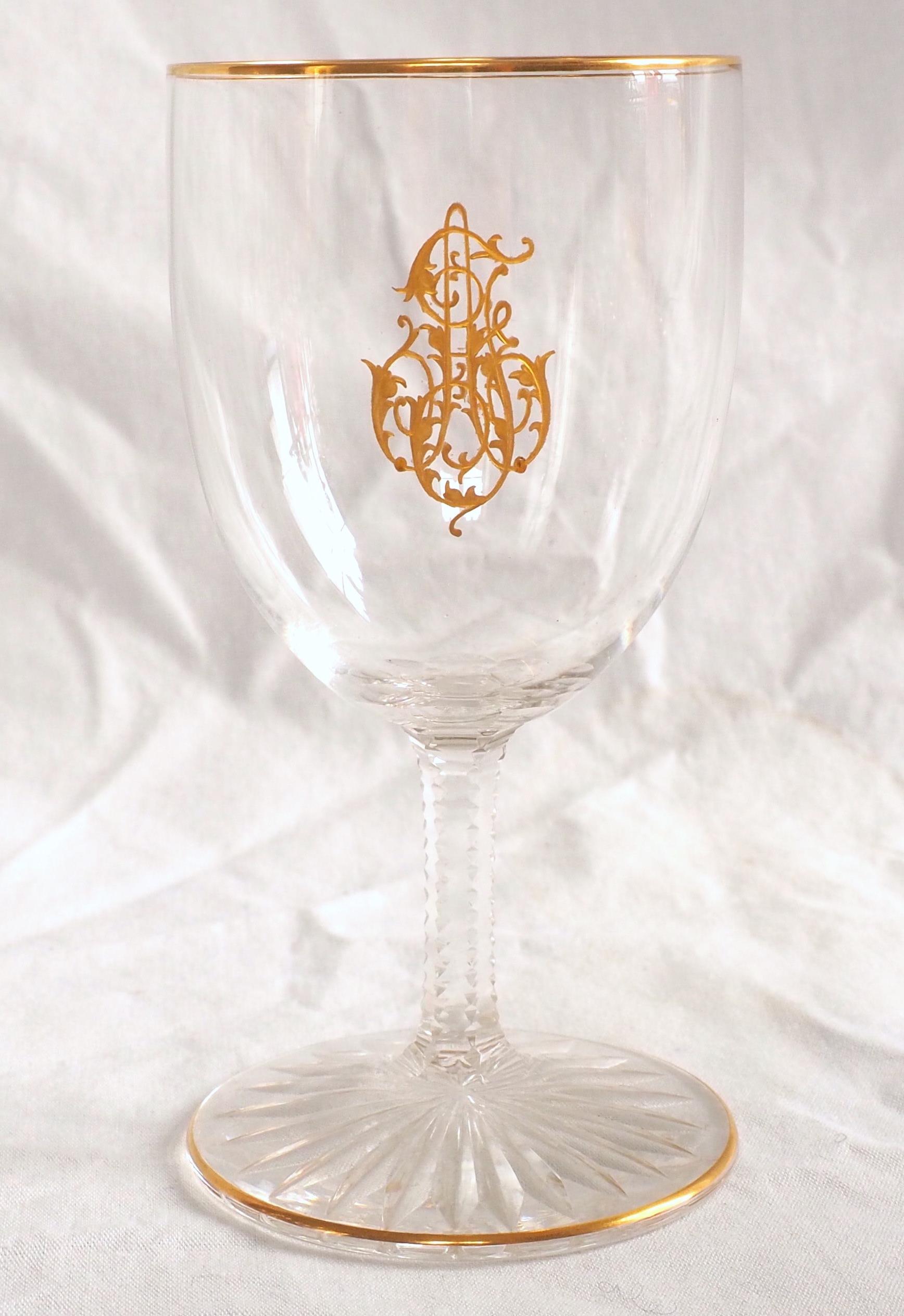 French Set of 6 Baccarat crystal liquor glasses enhanced with fine gold forme / shape F