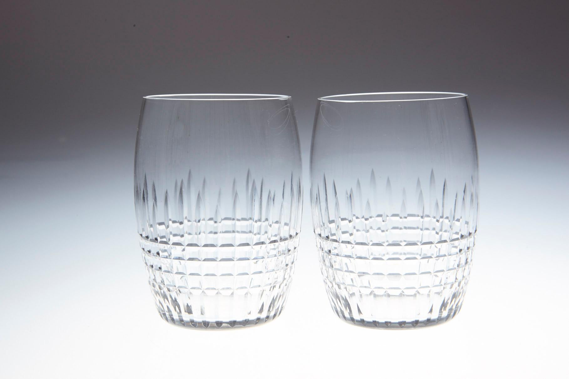 Rare set of 6 Baccarat crystal water glasses in the 'Nancy' pattern.
This classical shape with finely banded vertical and horizontal cuttings is one of Baccarat Crystals most popular patterns, first created in 1909 but is discontinued