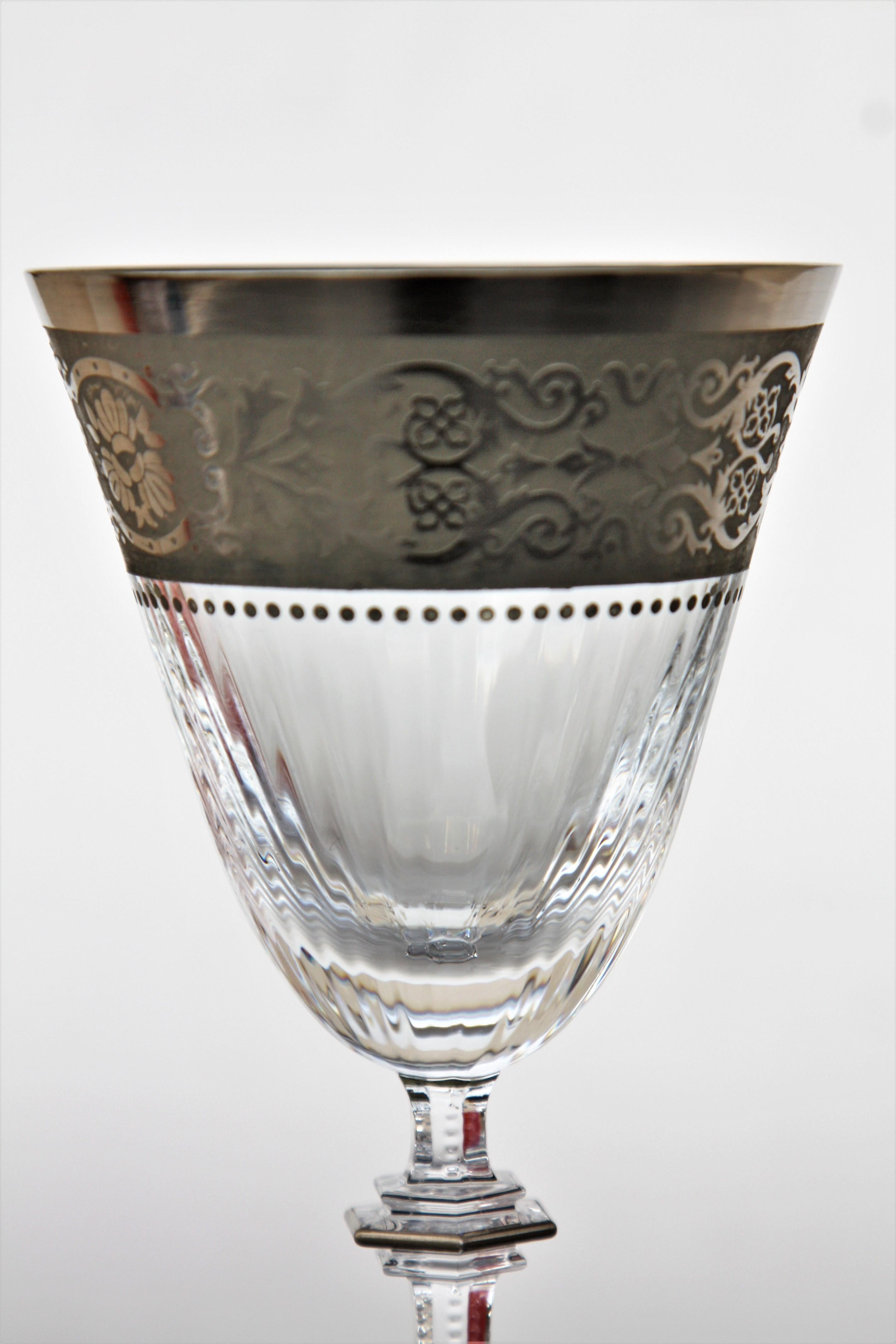 French Set of 6 Baccarat crystal wine glasses, Vendôme platinum model For Sale