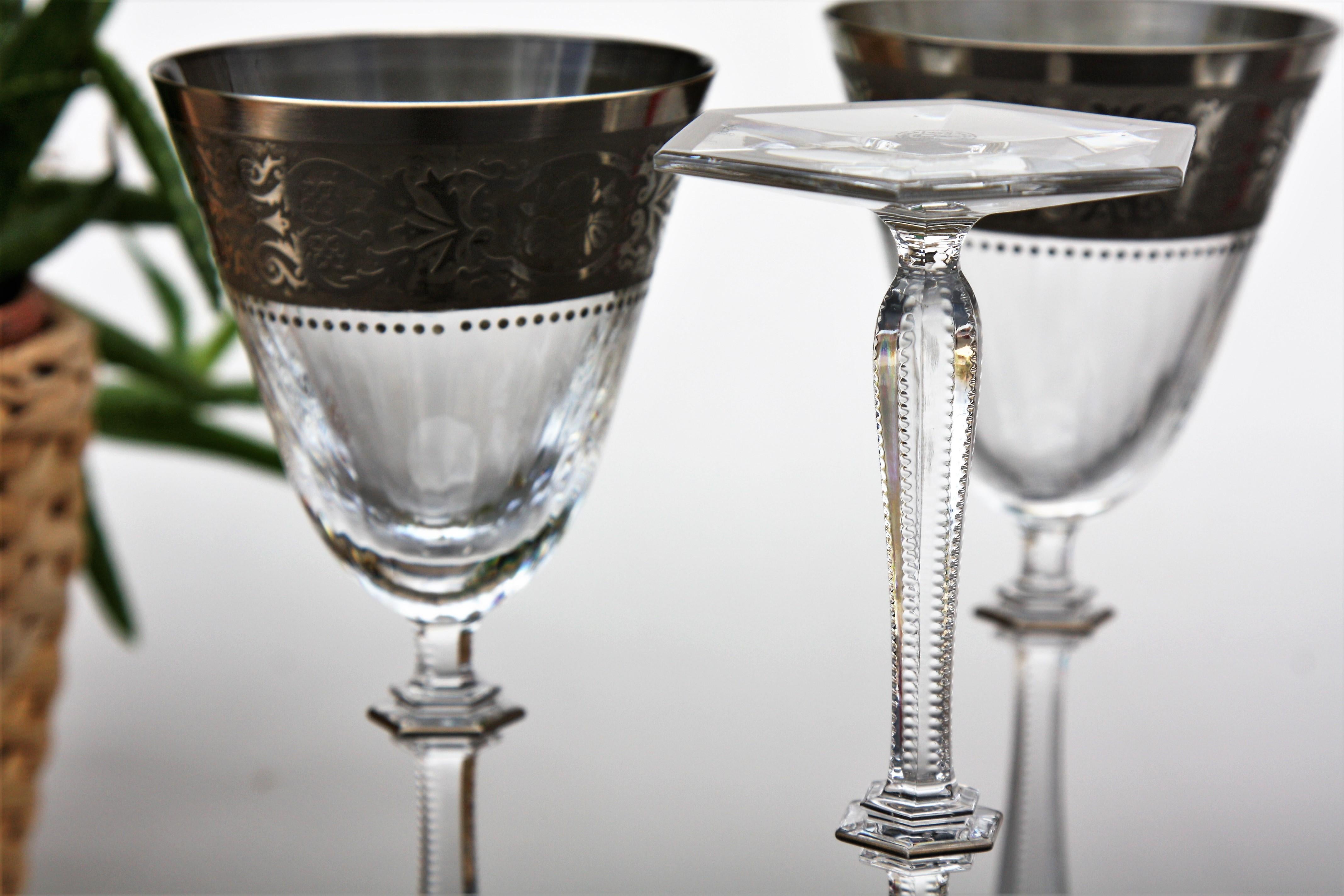 20th Century Set of 6 Baccarat crystal wine glasses, Vendôme platinum model For Sale