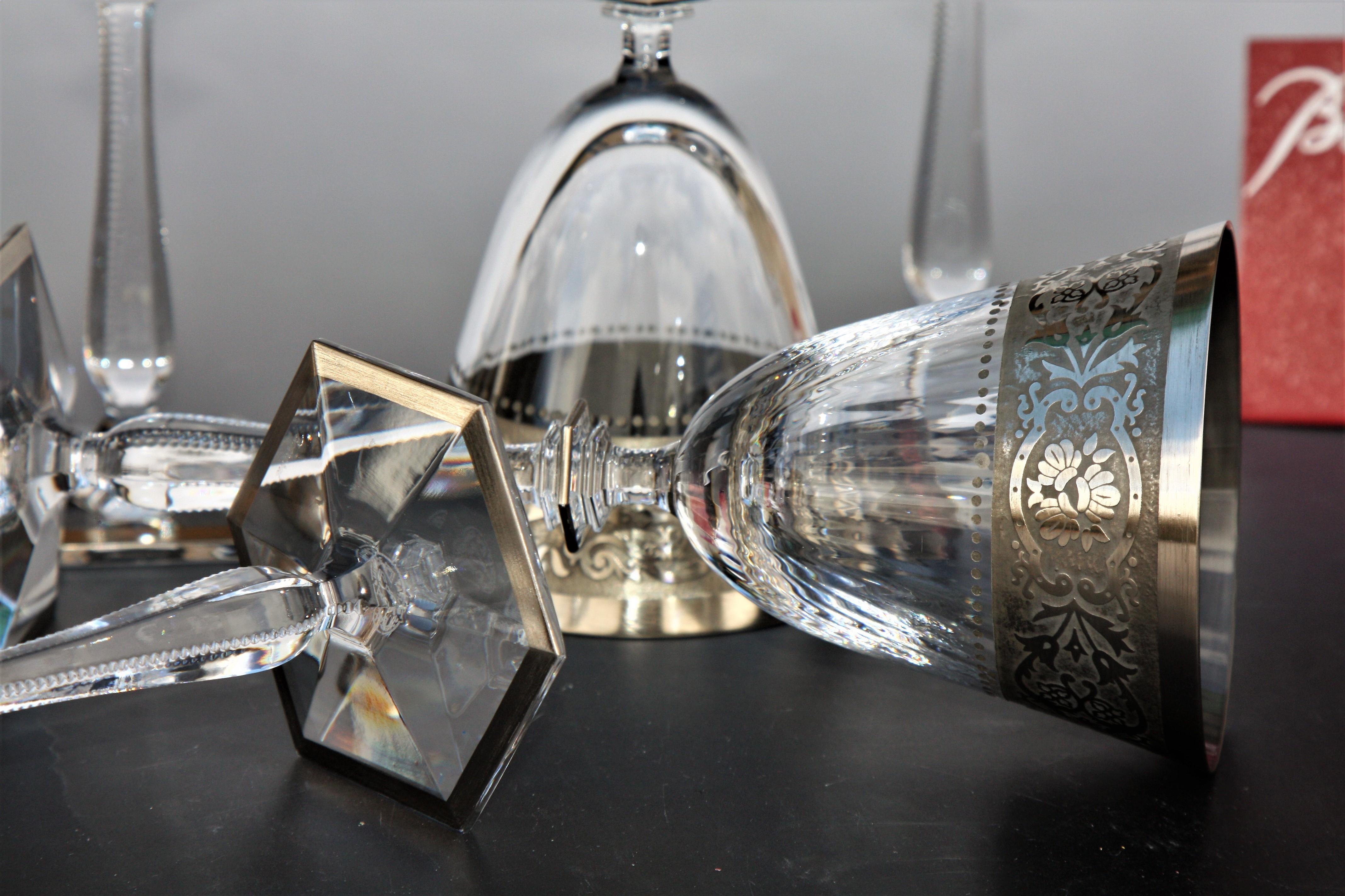 Set of 6 Baccarat crystal wine glasses, Vendôme platinum model For Sale 1