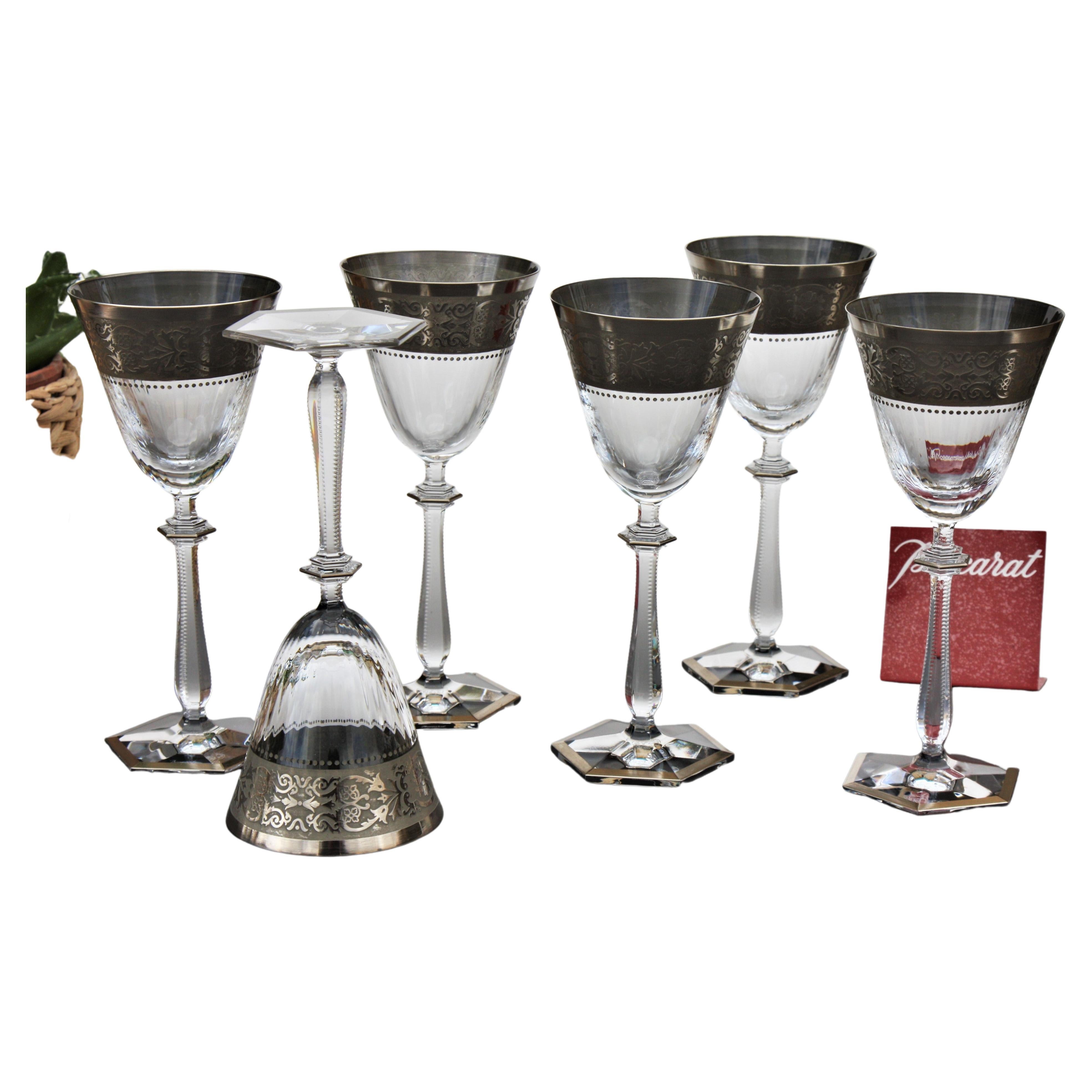 Set of 6 Baccarat crystal wine glasses, Vendôme platinum model For Sale