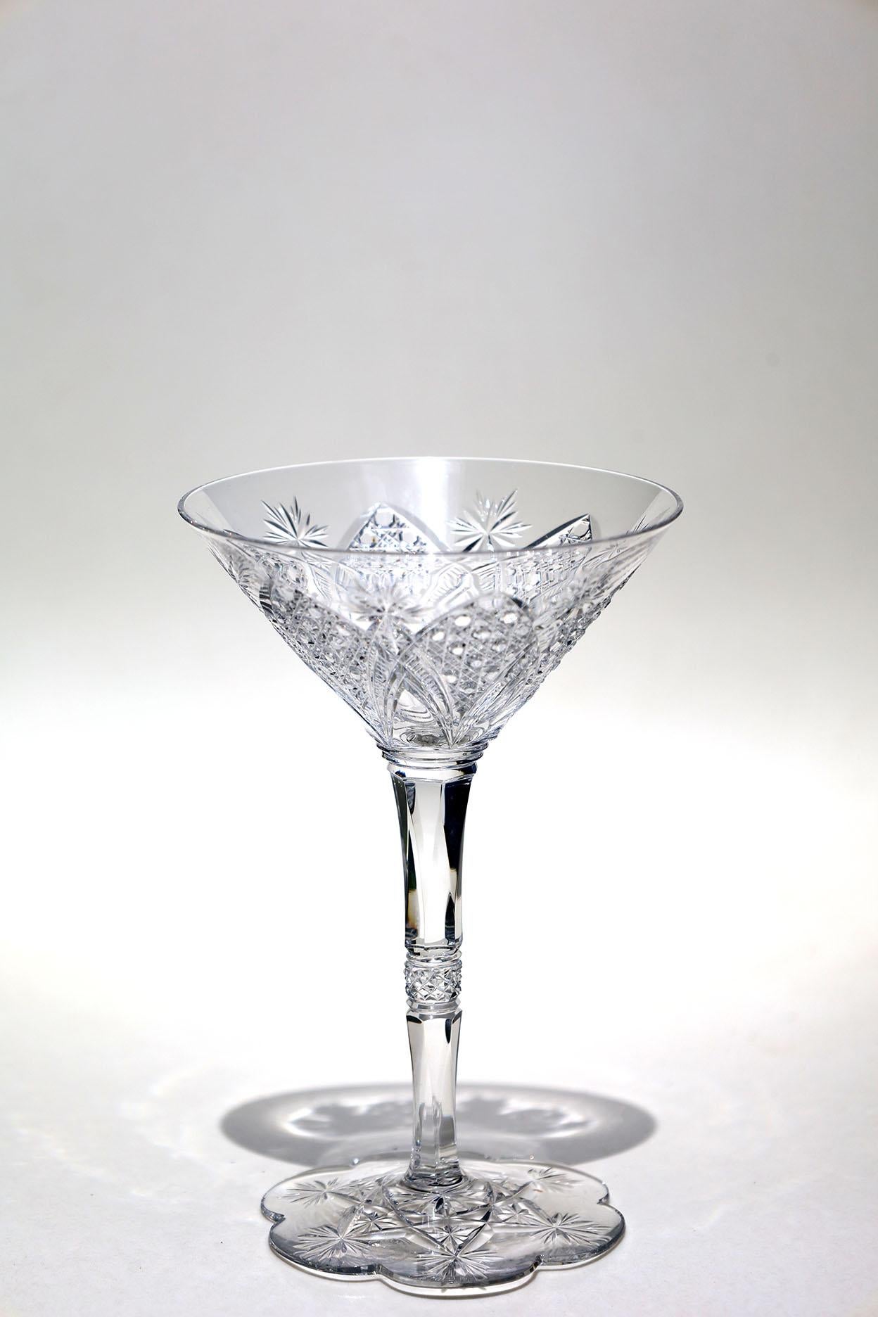 Art Nouveau Set of 6 Baccarat Elbeuf Crystal Martini Glasses For Sale