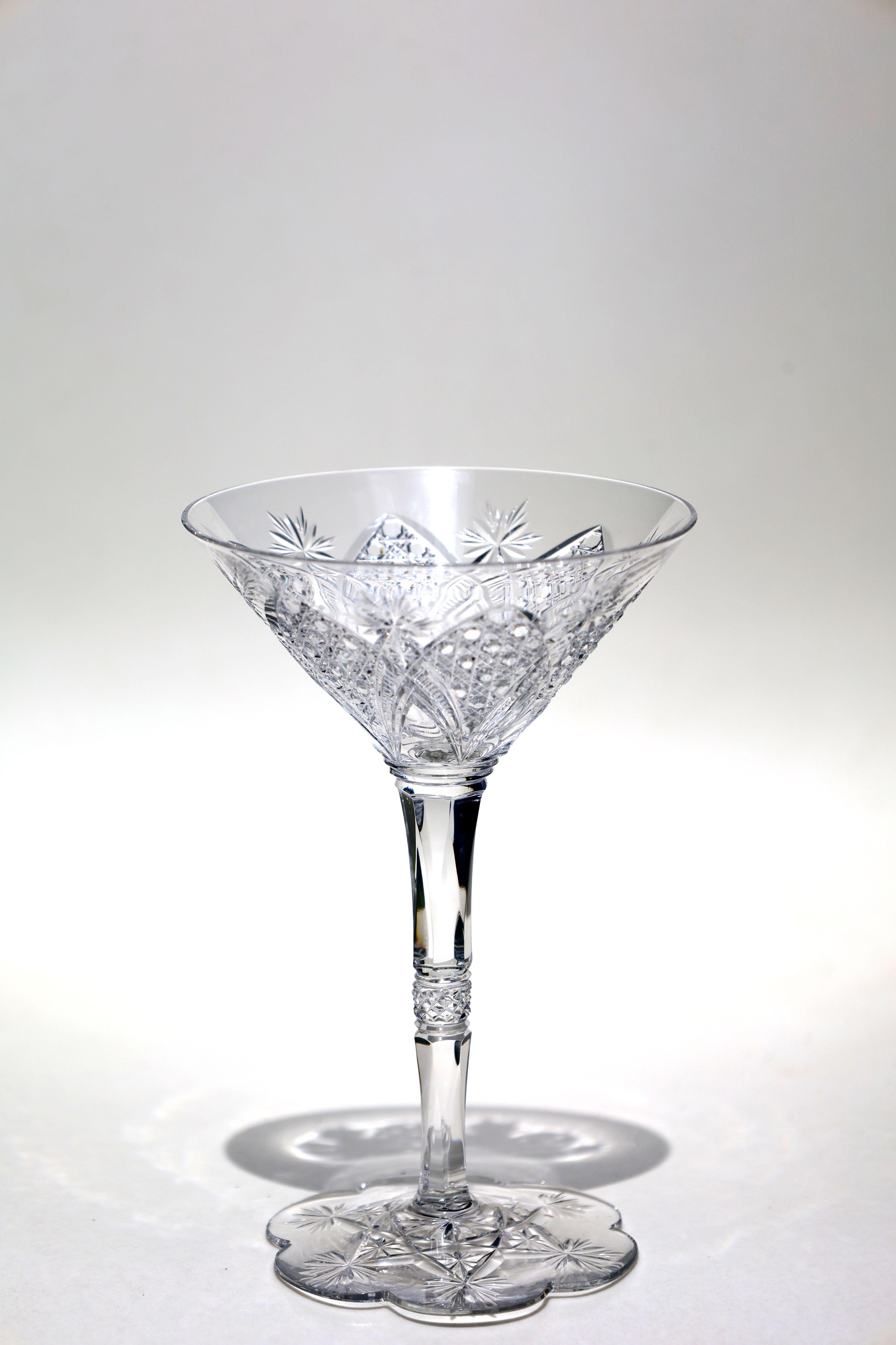 Art Nouveau Set of 6 Baccarat Elbeuf Crystal Martini Glasses For Sale