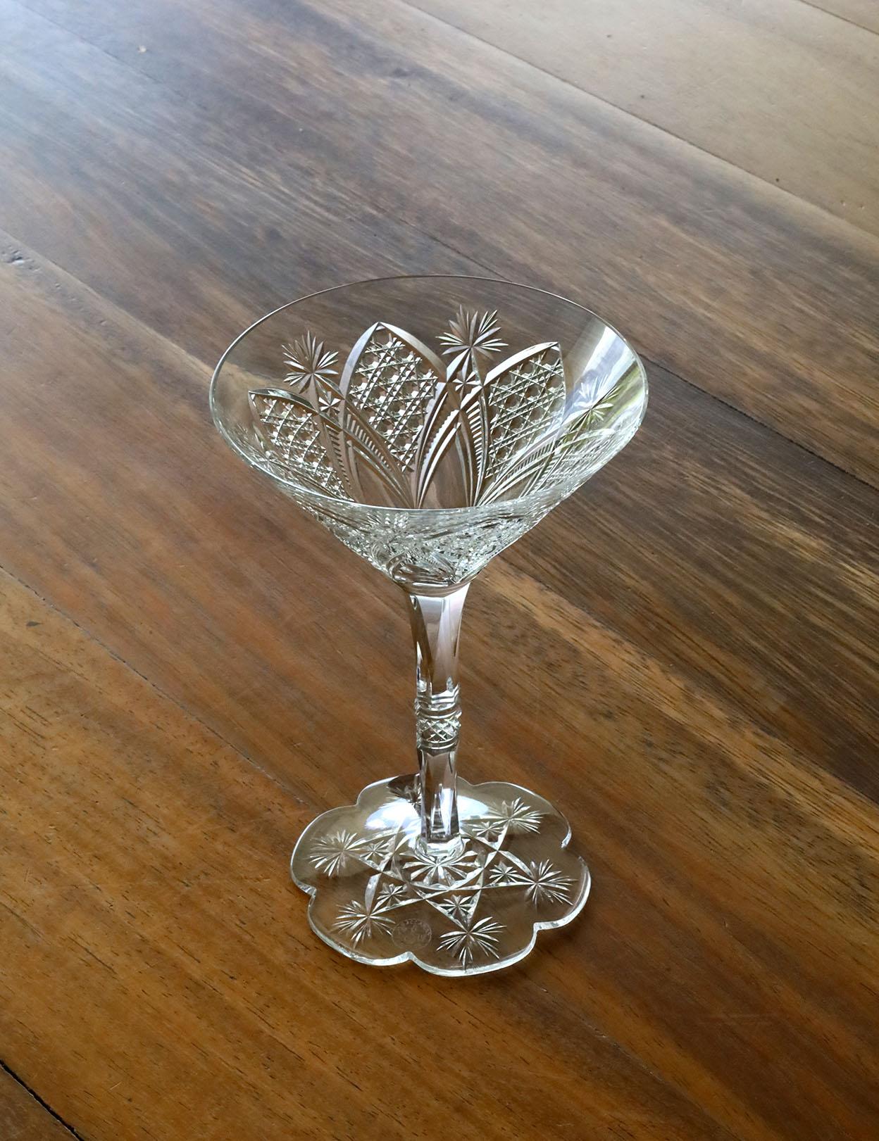 French Set of 6 Baccarat Elbeuf Crystal Martini Glasses For Sale