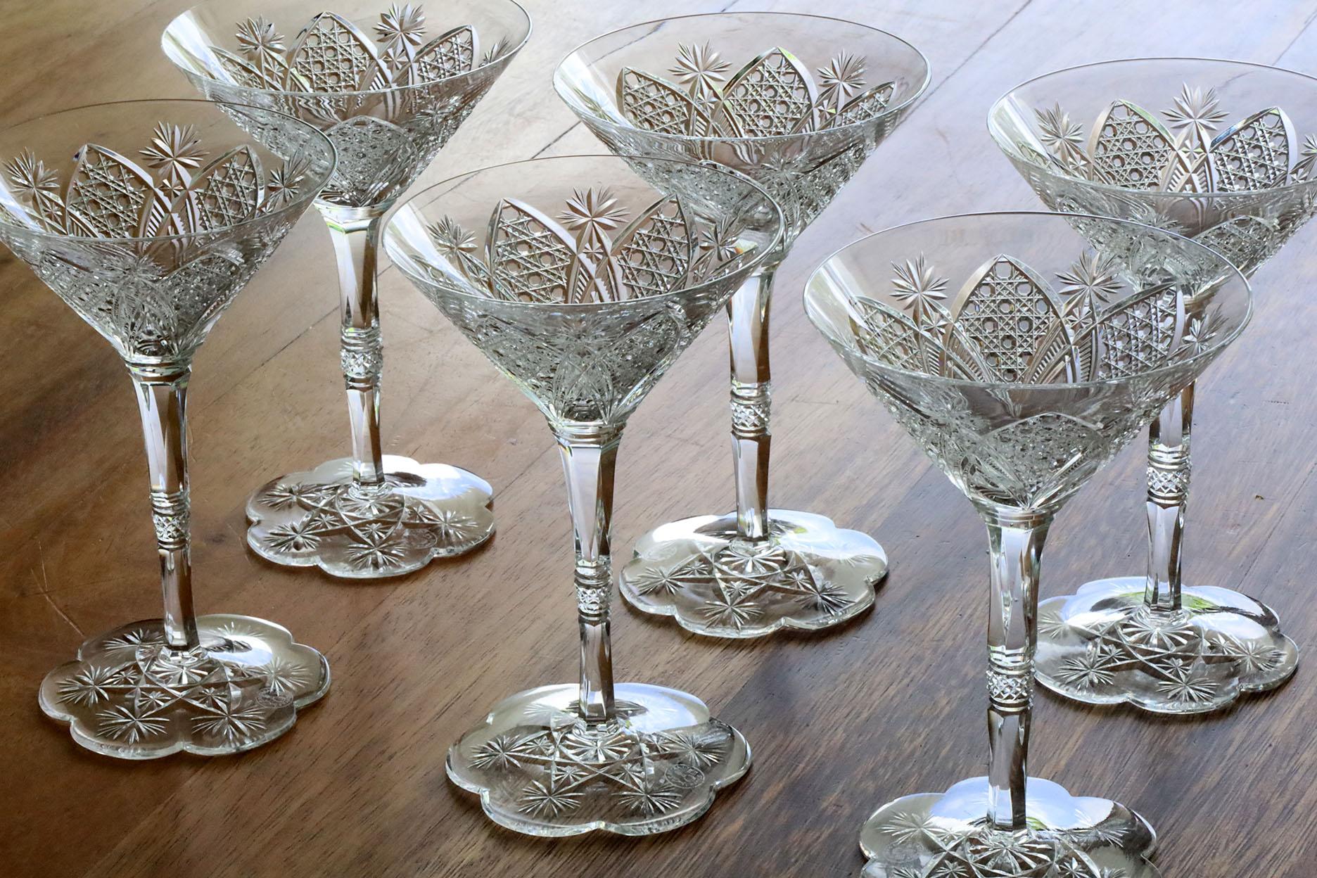 Mid-20th Century Set of 6 Baccarat Elbeuf Crystal Martini Glasses For Sale