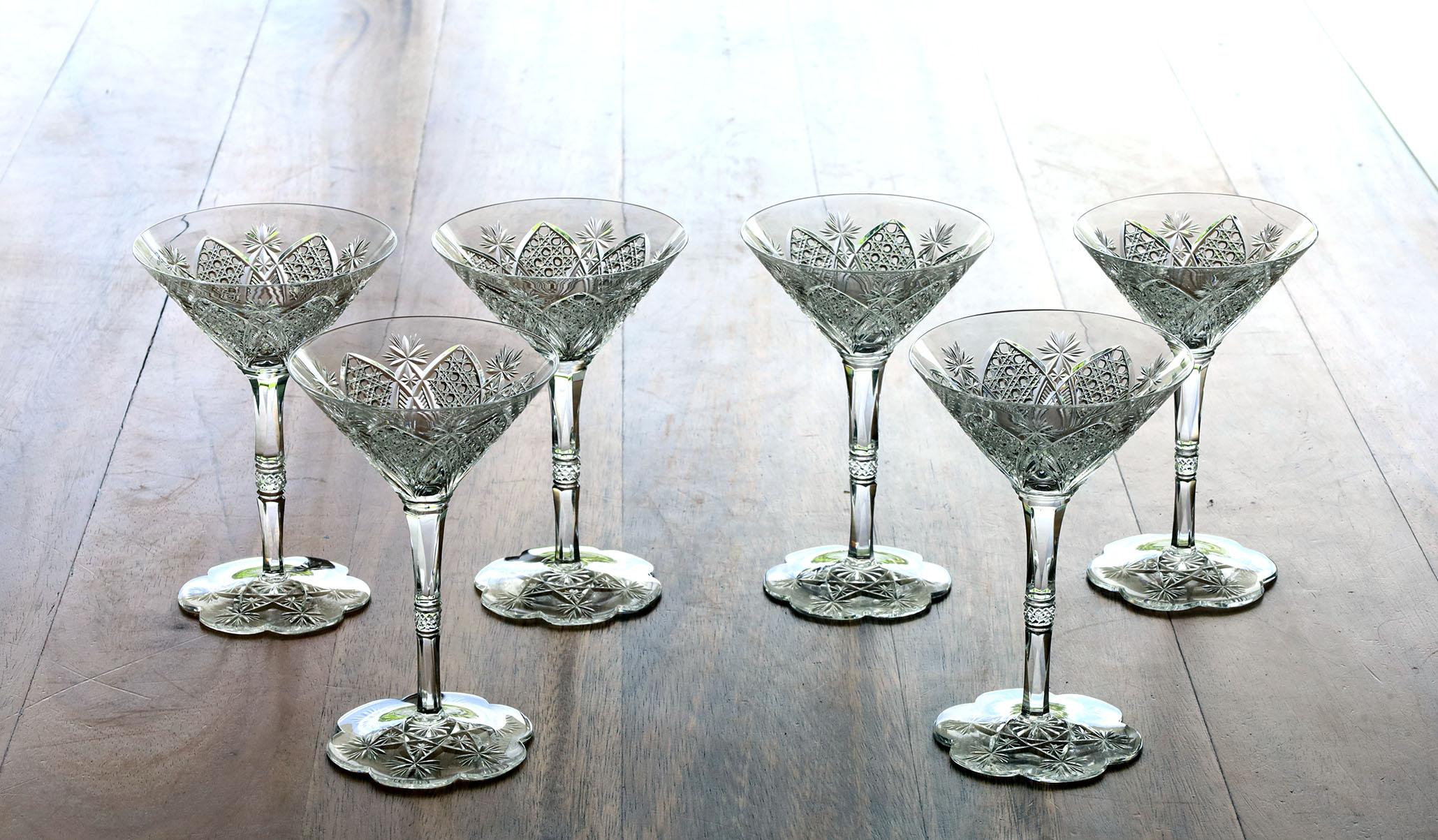 Set of 6 Baccarat Elbeuf Crystal Martini Glasses For Sale 1