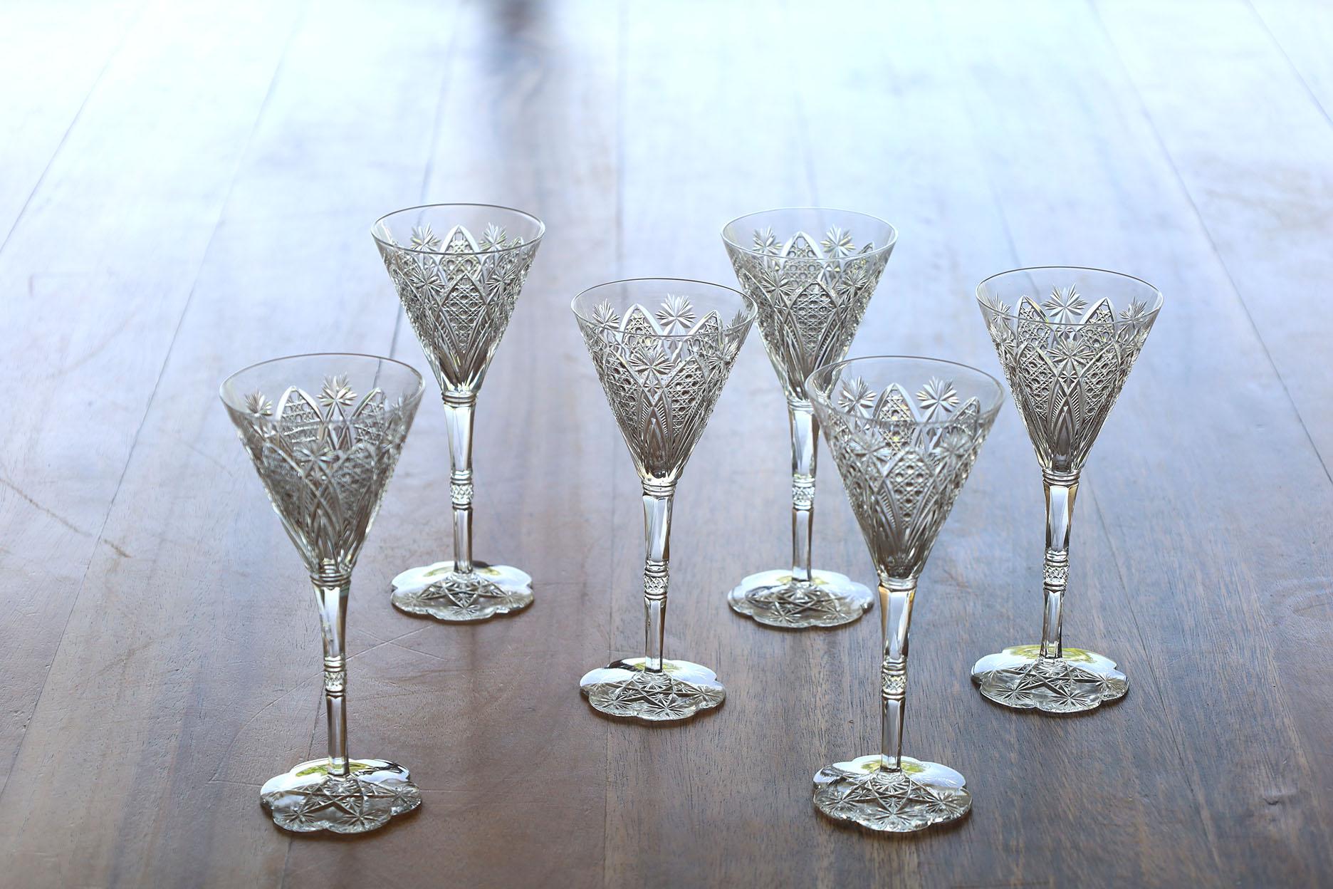 Set de 6 Copas de Vino Blanco de Cristal Soplado a Mano Elbeuf de Baccarat en Bueno estado para la venta en Mérida, YU