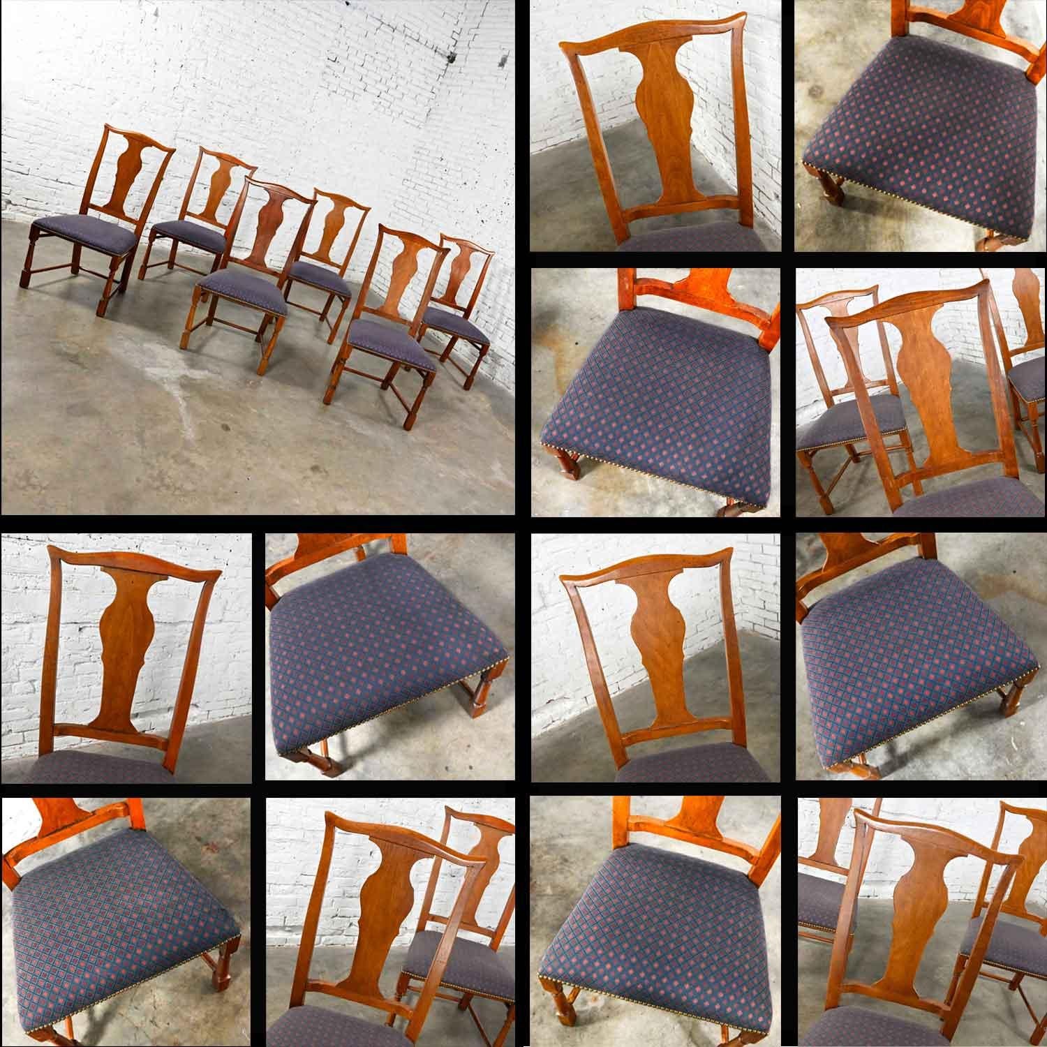Set of 6 Baker Chippendale Style Dining Chairs Solid Splat and Turned Front Legs For Sale 4
