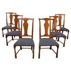 Set of 6 Baker Chippendale Style Dining Chairs Solid Splat and Turned Front Legs