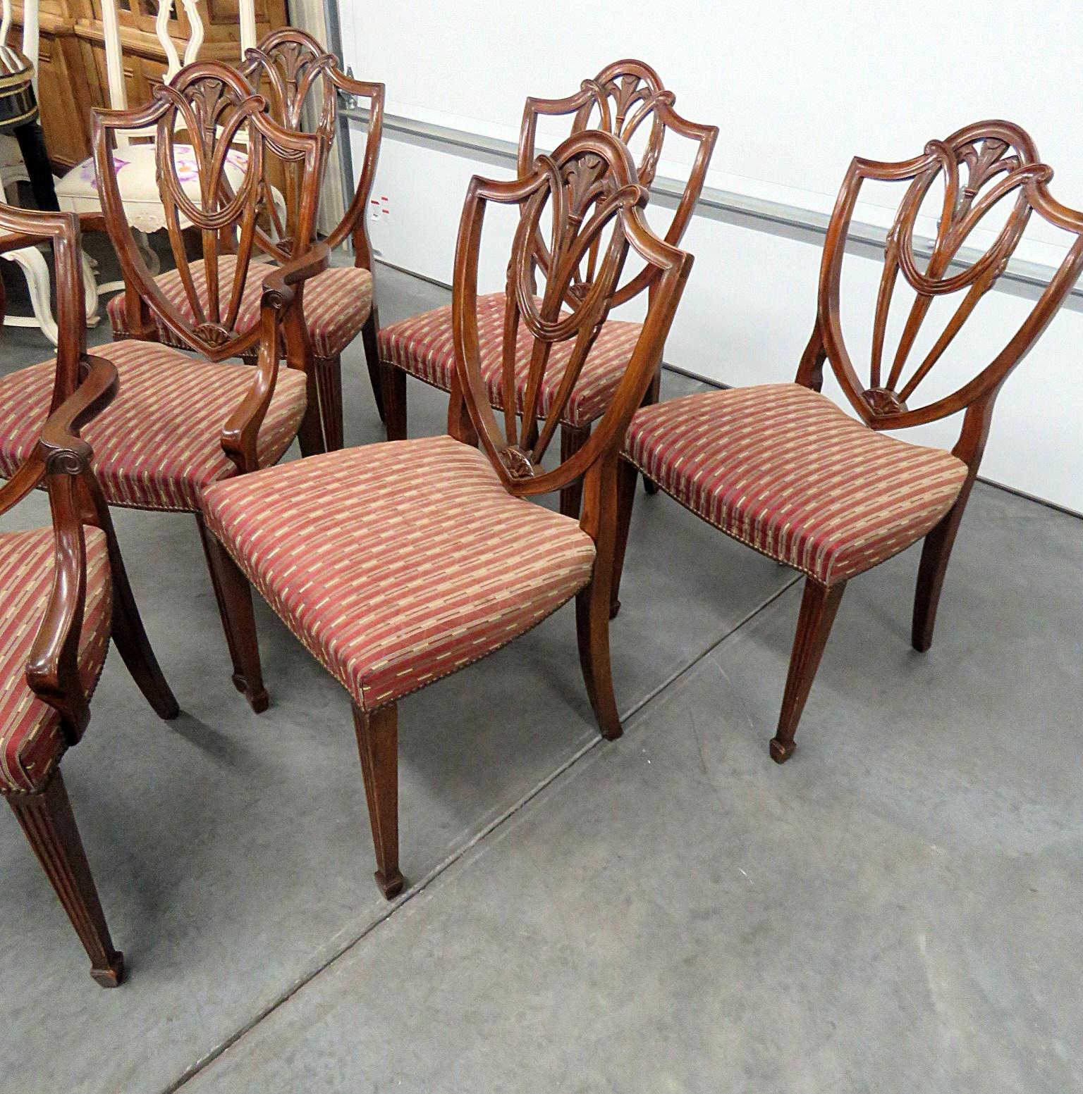 Louis XIV Set of 6 Mahogany Baker Sheraton Shield Back Style Dining Room Chairs