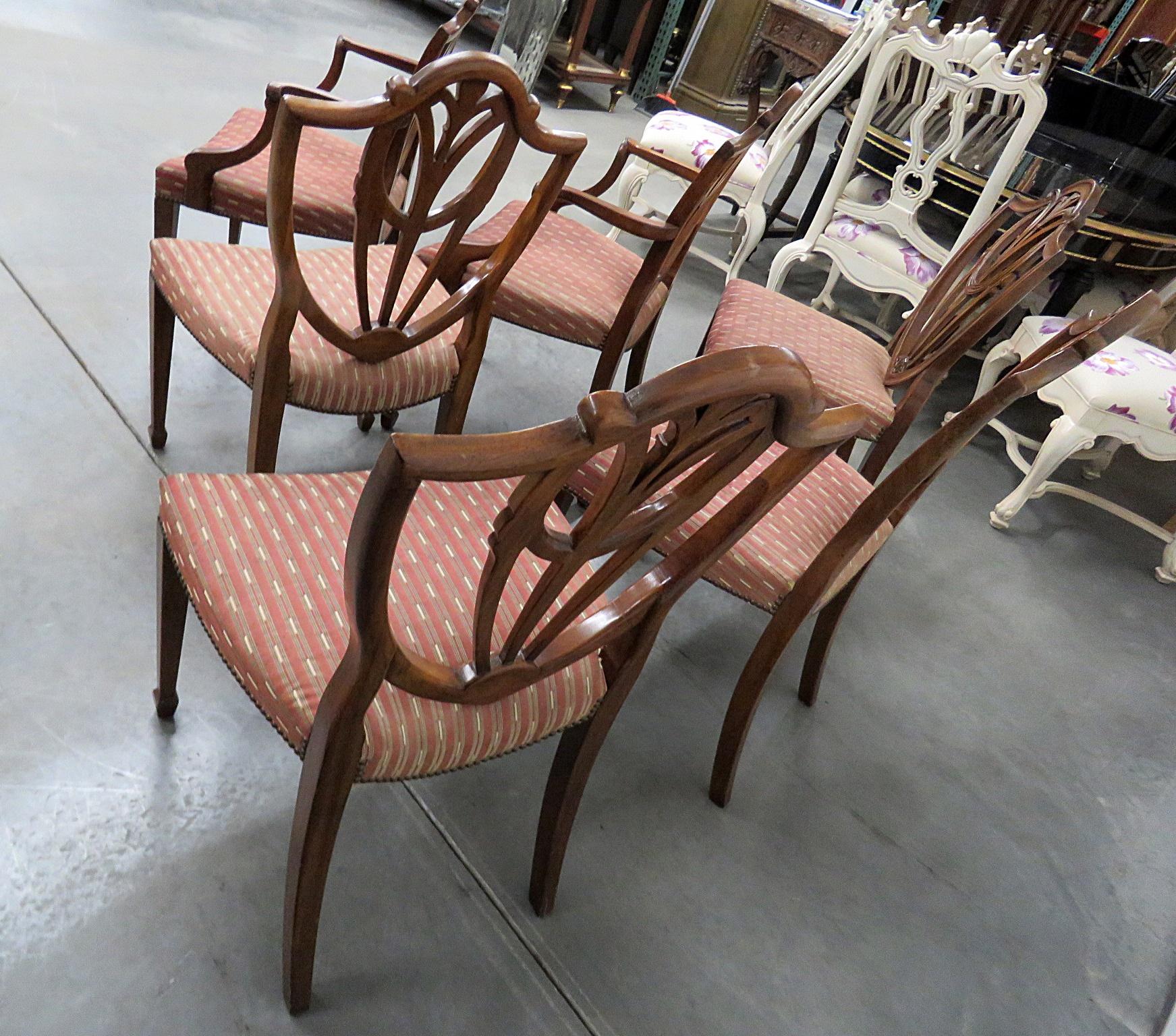 American Set of 6 Mahogany Baker Sheraton Shield Back Style Dining Room Chairs