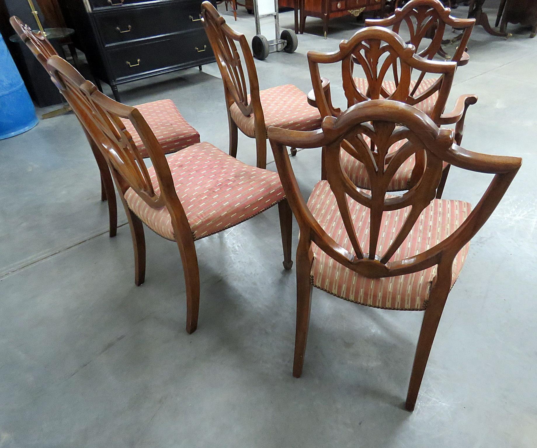 Set of 6 Mahogany Baker Sheraton Shield Back Style Dining Room Chairs In Good Condition In Swedesboro, NJ