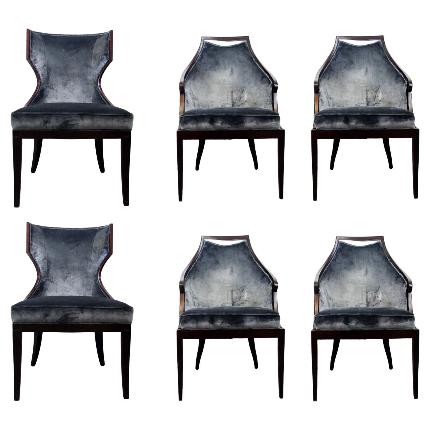 Set of 6 Baker Marat & Malmaison Velvet & Mahogany Wood Dining Chairs