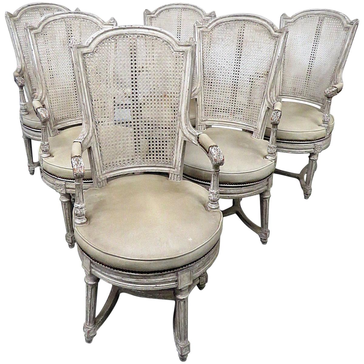 Set of 6 Baker Swiveling French Louis XV Style Painted Dining Room Armchairs