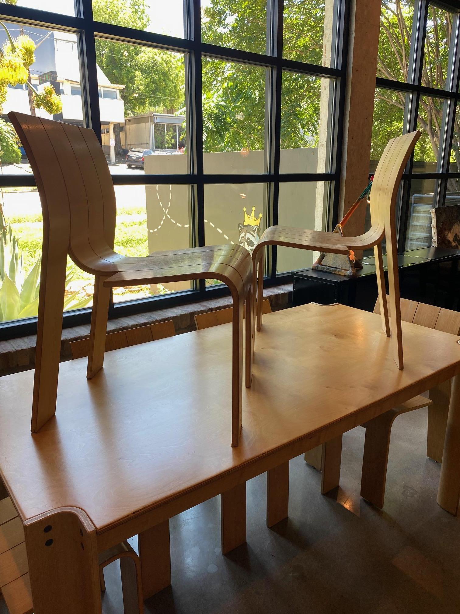 Ash Set of 6 Bakker “Strip” Armless Dining Chairs, NL, 1970’s