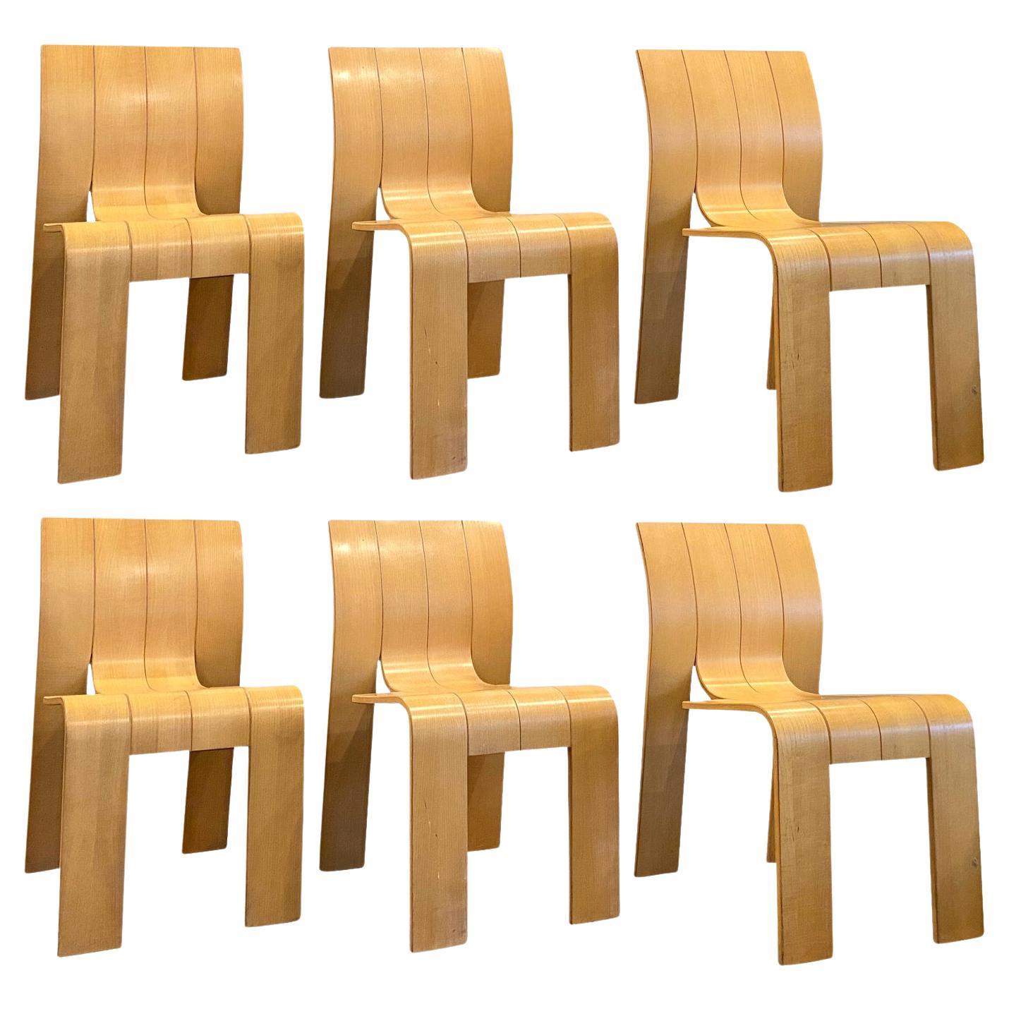 Set of 6 Bakker “Strip” Armless Dining Chairs, NL, 1970’s For Sale