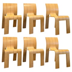 Vintage Set of 6 Bakker “Strip” Armless Dining Chairs, NL, 1970’s