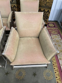 Lot de 6 fauteuils bergère en bambou et velours beige