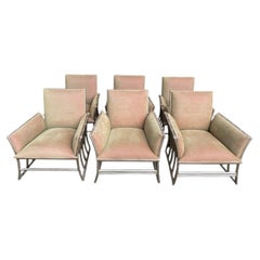 Lot de 6 fauteuils bergère en bambou et velours beige