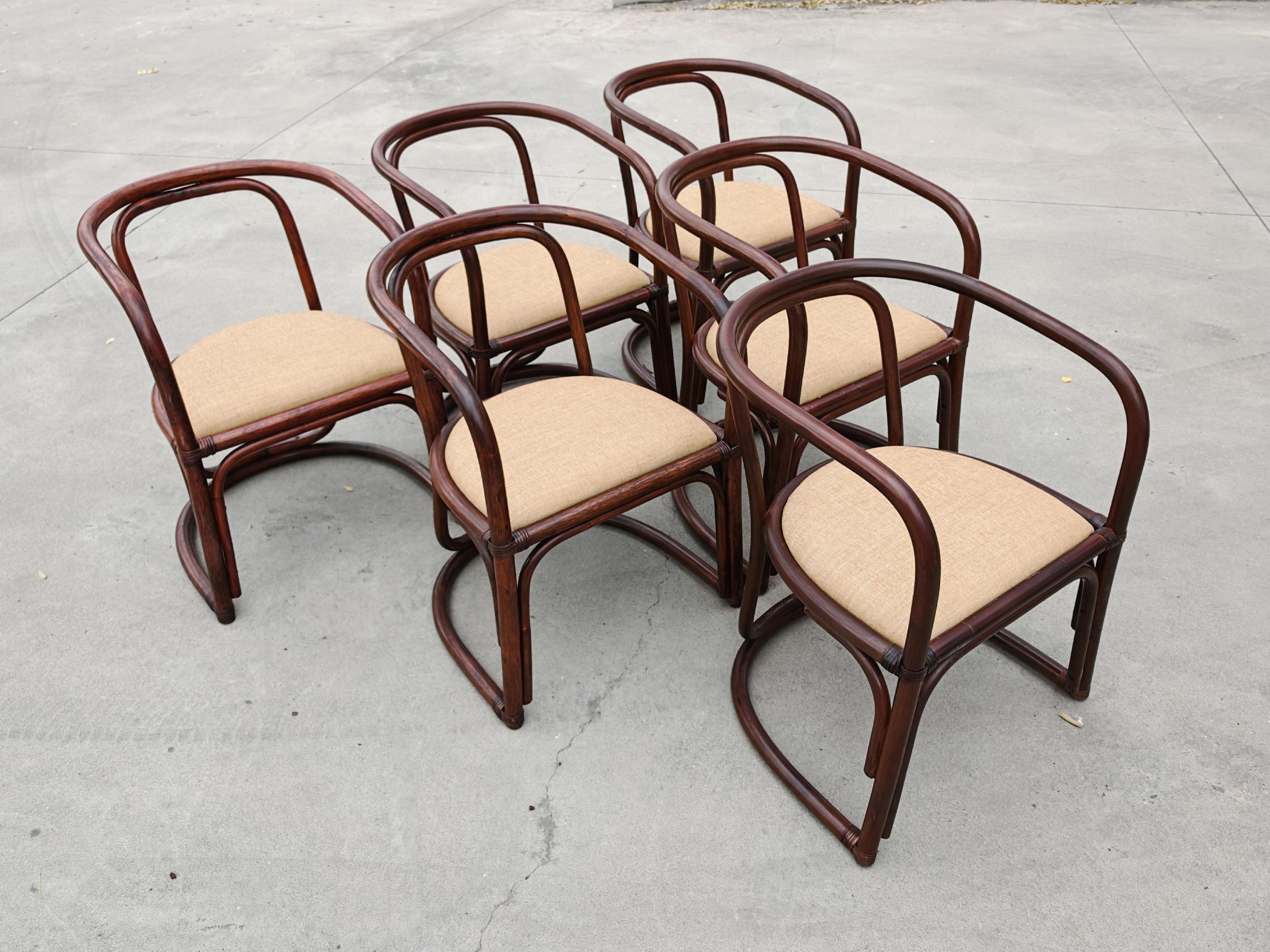 Juego de 6 sillones de bambú para un comedor, Italia Años 70 finales del siglo XX en venta