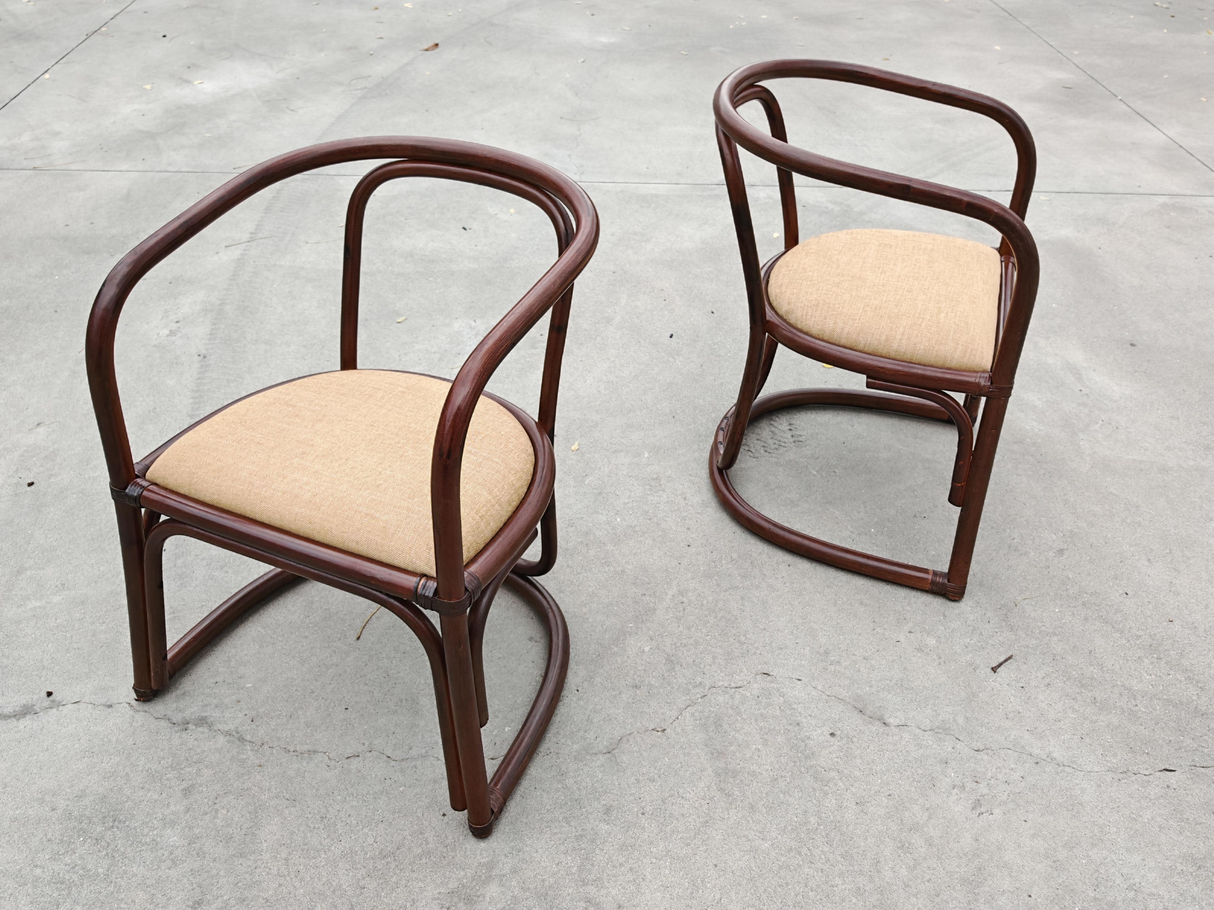 Juego de 6 sillones de bambú para un comedor, Italia Años 70 Tela en venta