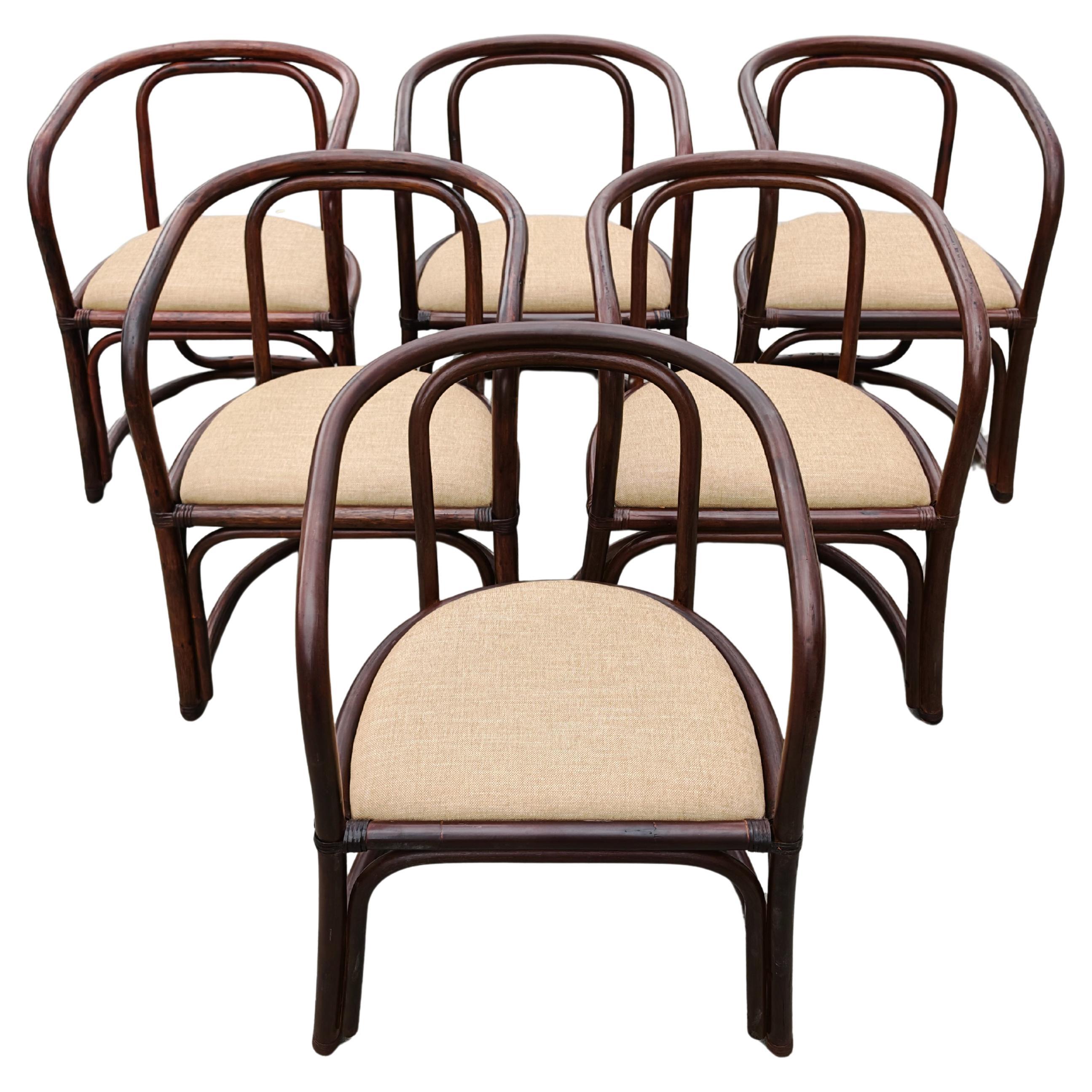 Set di 6 poltrone in bambù per sala da pranzo, Italia anni
70