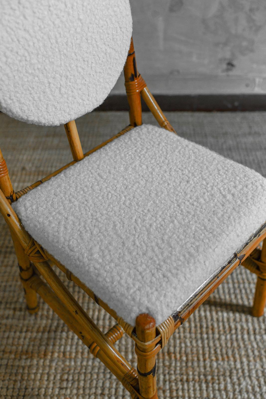 Set di 6 sedie in bambù con finitura Nature, complete di cuscini in tessuto Bouclé in vendita 2