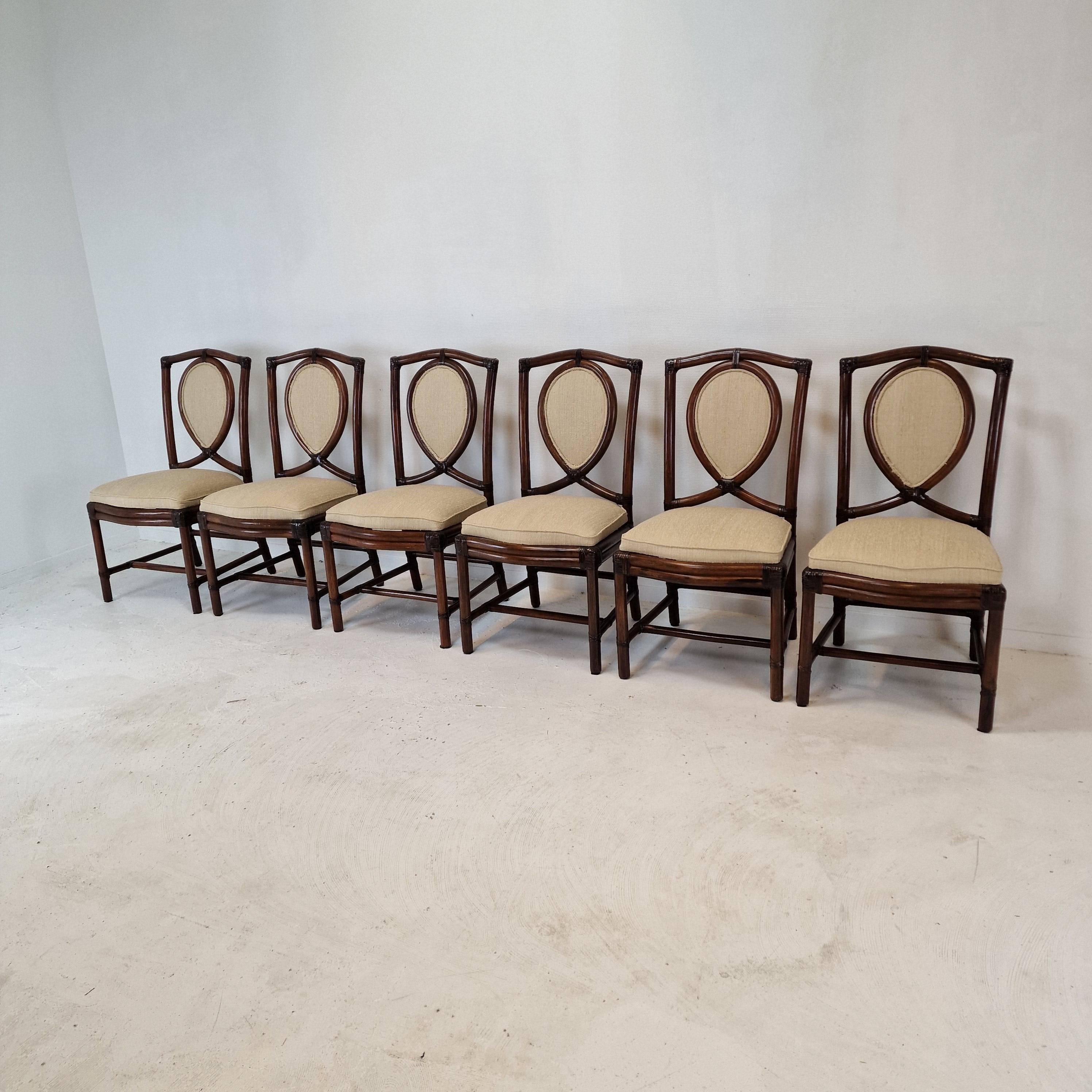 Mid-Century Modern Ensemble de 6 chaises de salle à manger en bambou de Gasparucci Italo, 1970  en vente
