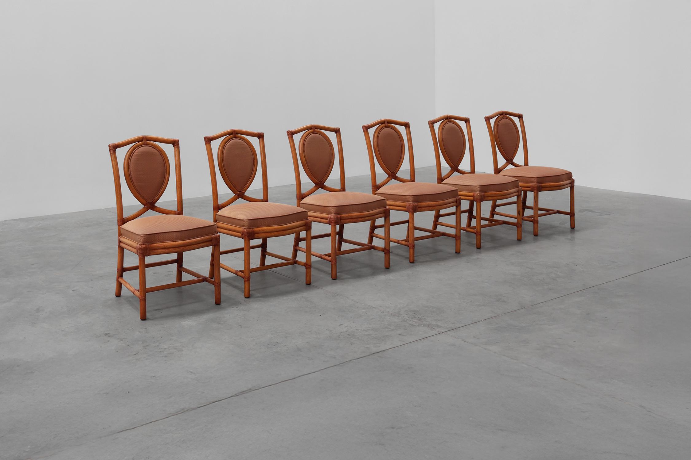 Set di 6 sedie per sala da pranzo in bambù con imbottitura geometrica di Gasparucci in vendita 3