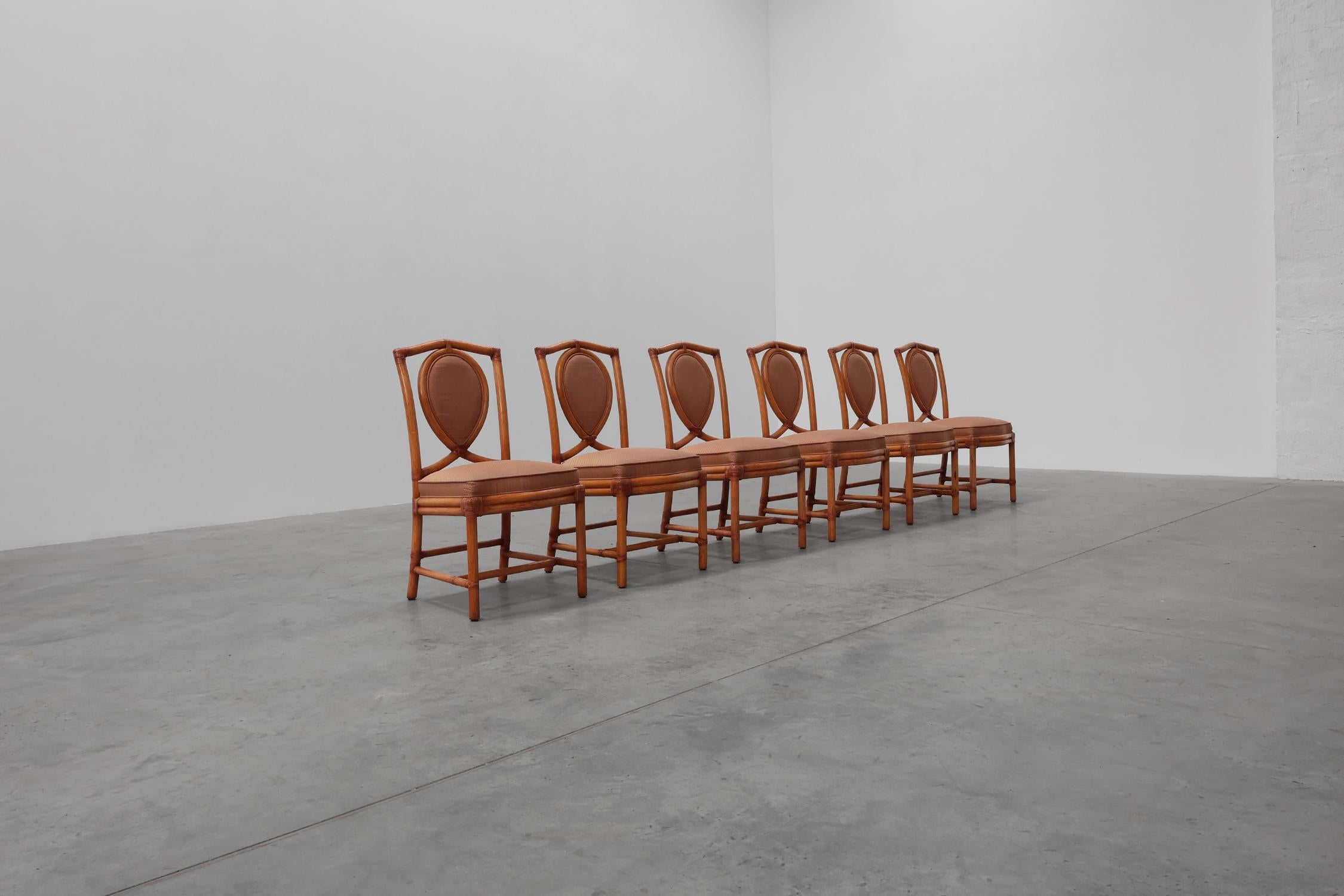 Set di 6 sedie per sala da pranzo in bambù con imbottitura geometrica di Gasparucci in vendita 4