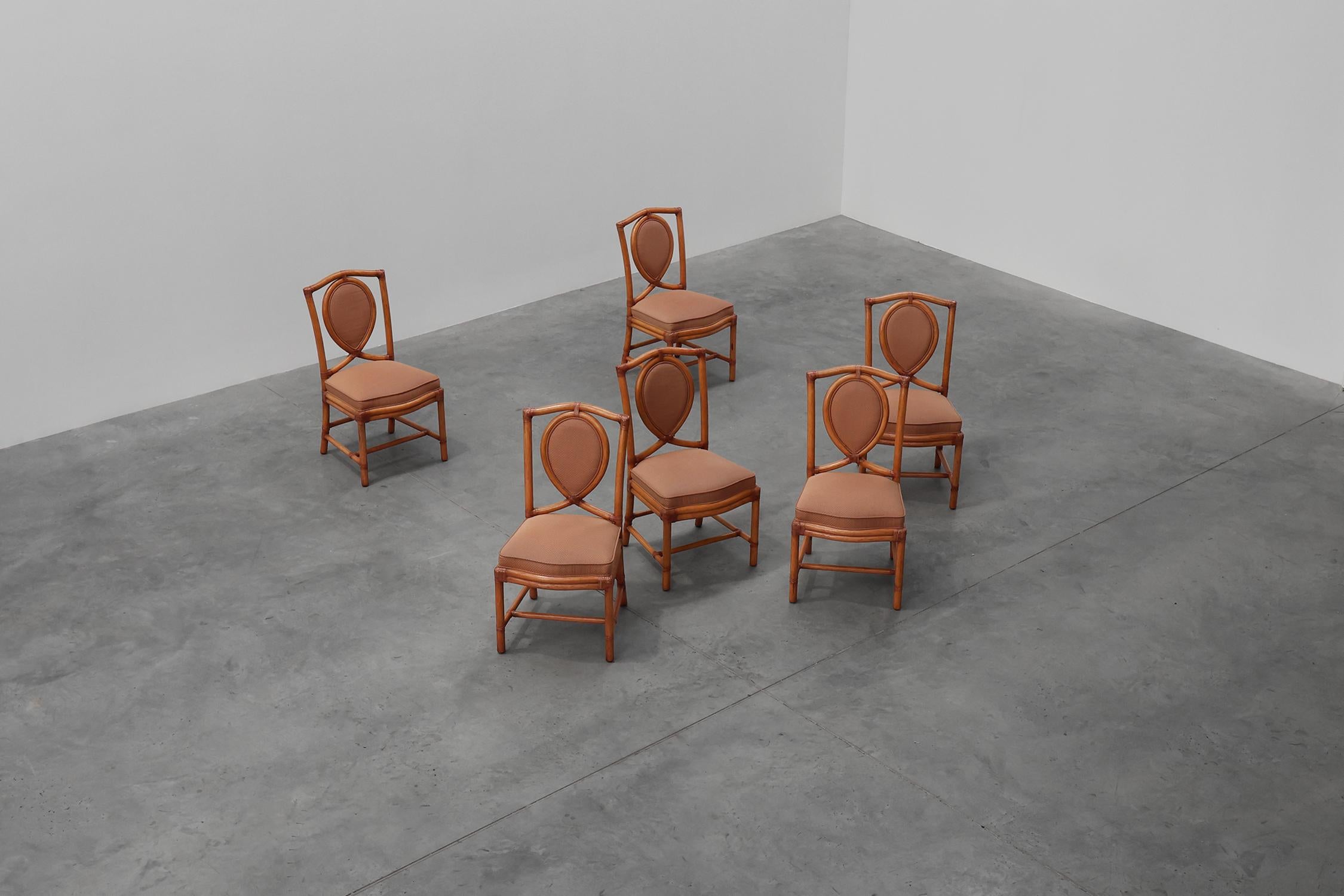 Set di 6 sedie per sala da pranzo in bambù con imbottitura geometrica di Gasparucci in vendita 5