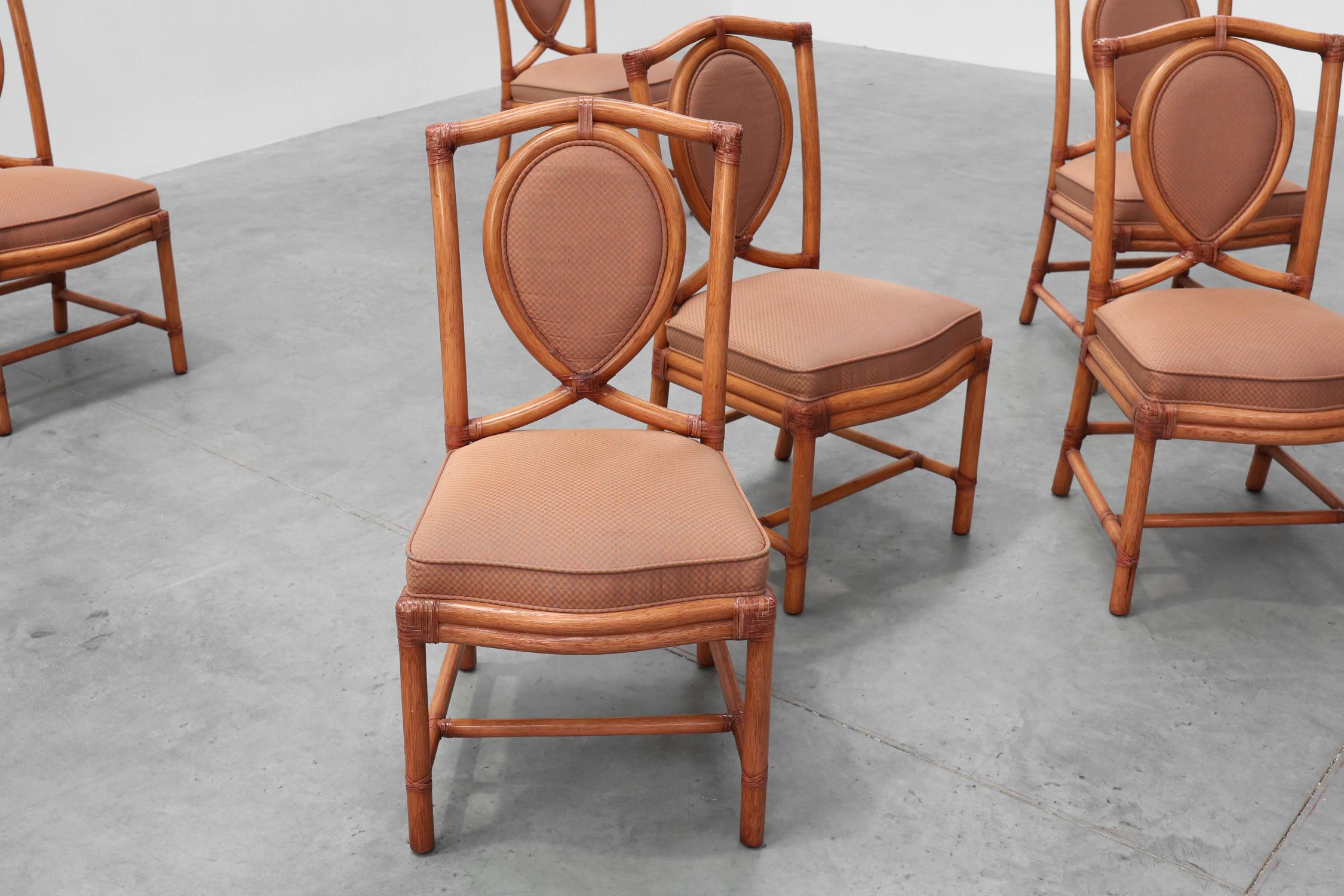 Set di 6 sedie per sala da pranzo in bambù con imbottitura geometrica di Gasparucci in vendita 6