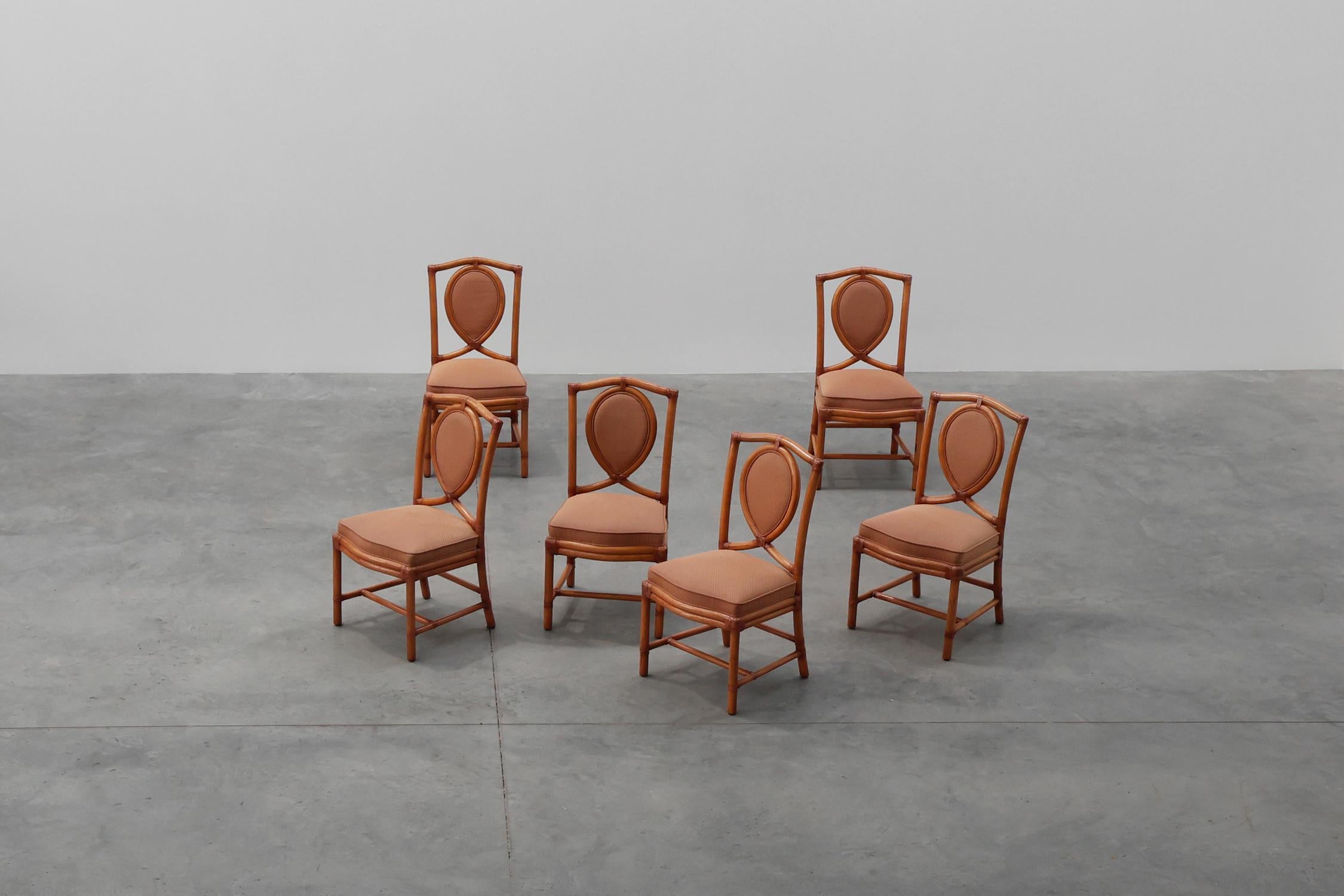 Set di 6 sedie per sala da pranzo in bambù con imbottitura geometrica di Gasparucci in vendita 8