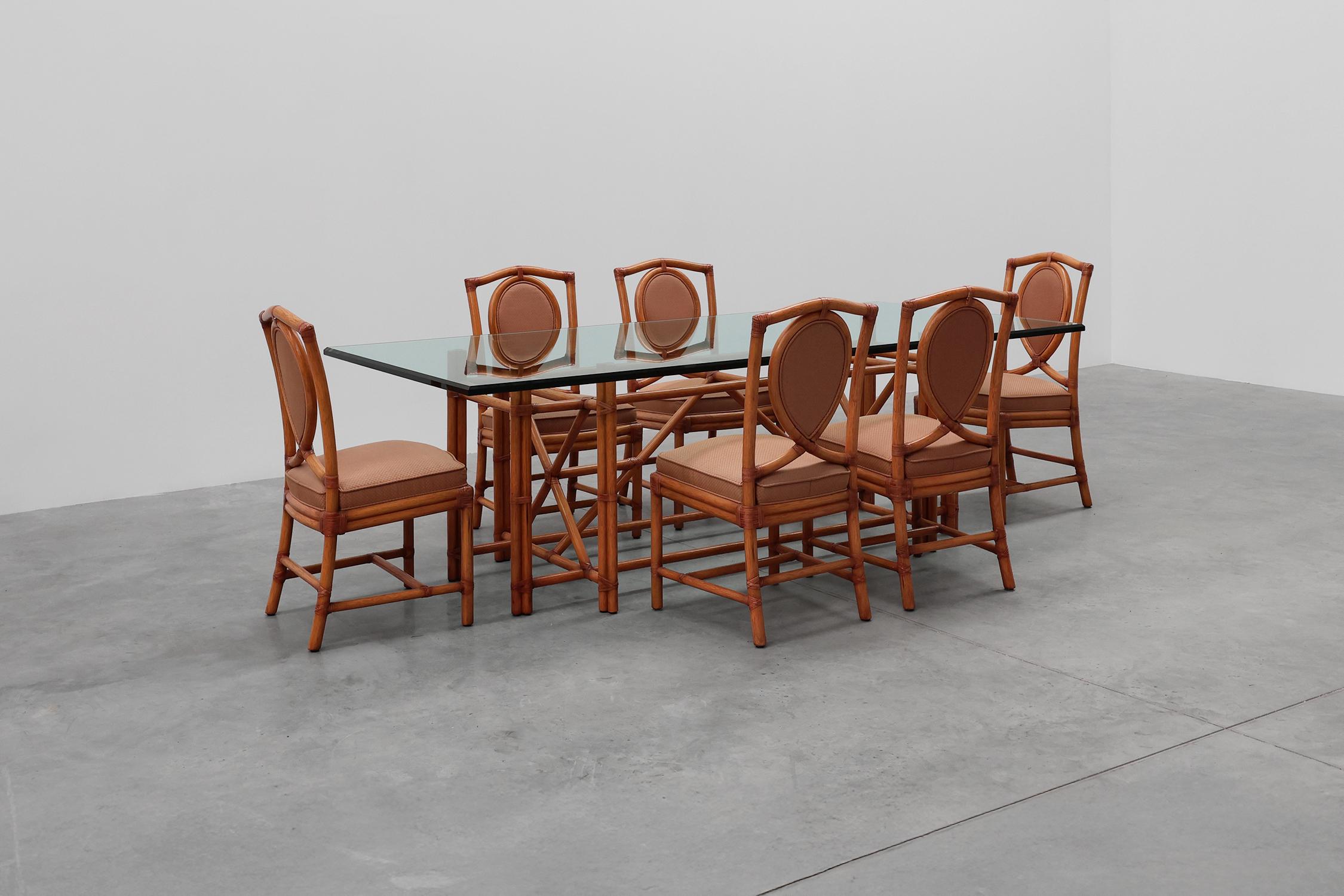 Set di 6 sedie per sala da pranzo in bambù con imbottitura geometrica di Gasparucci in vendita 12