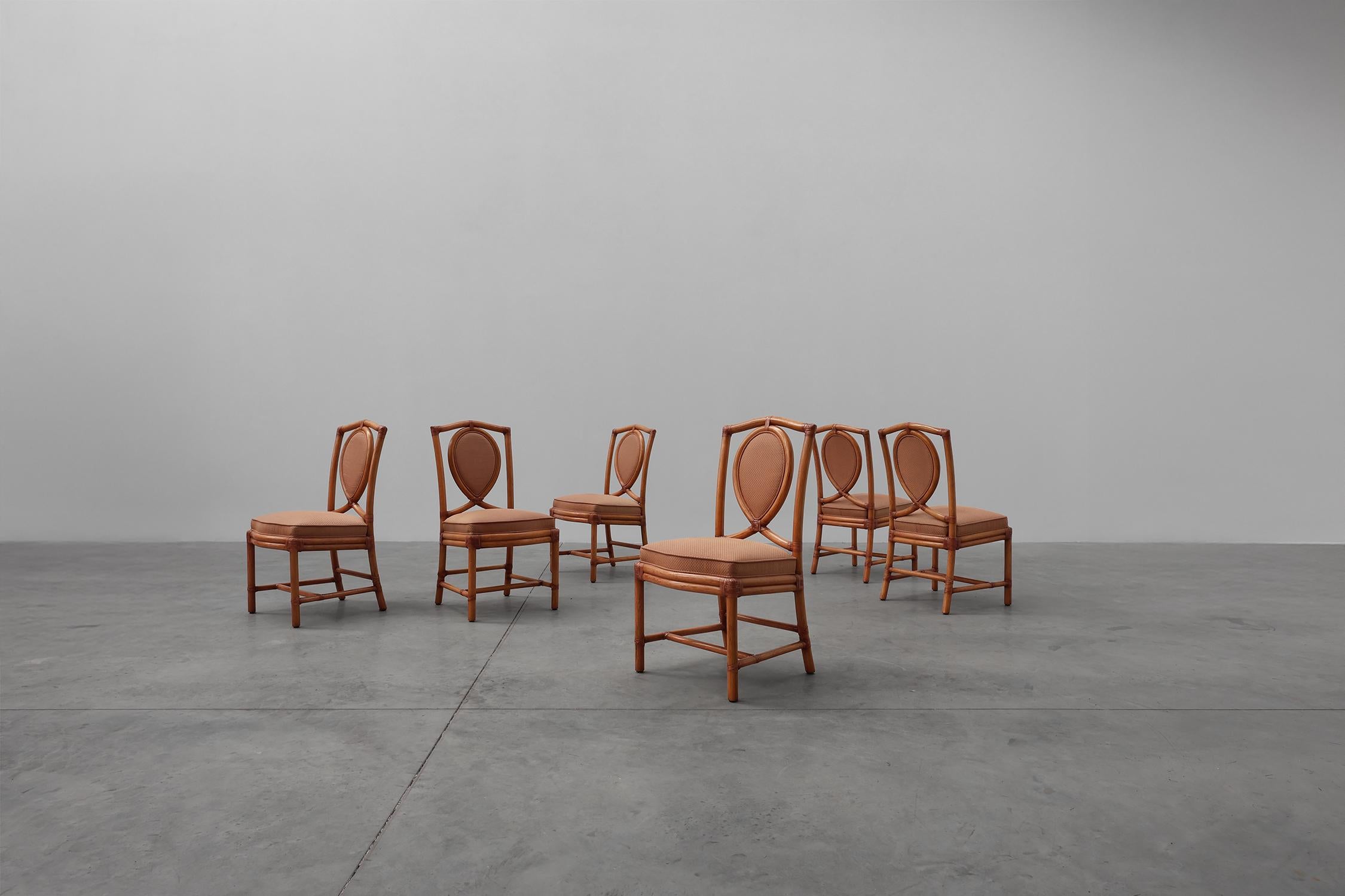 Tessuto Set di 6 sedie per sala da pranzo in bambù con imbottitura geometrica di Gasparucci in vendita