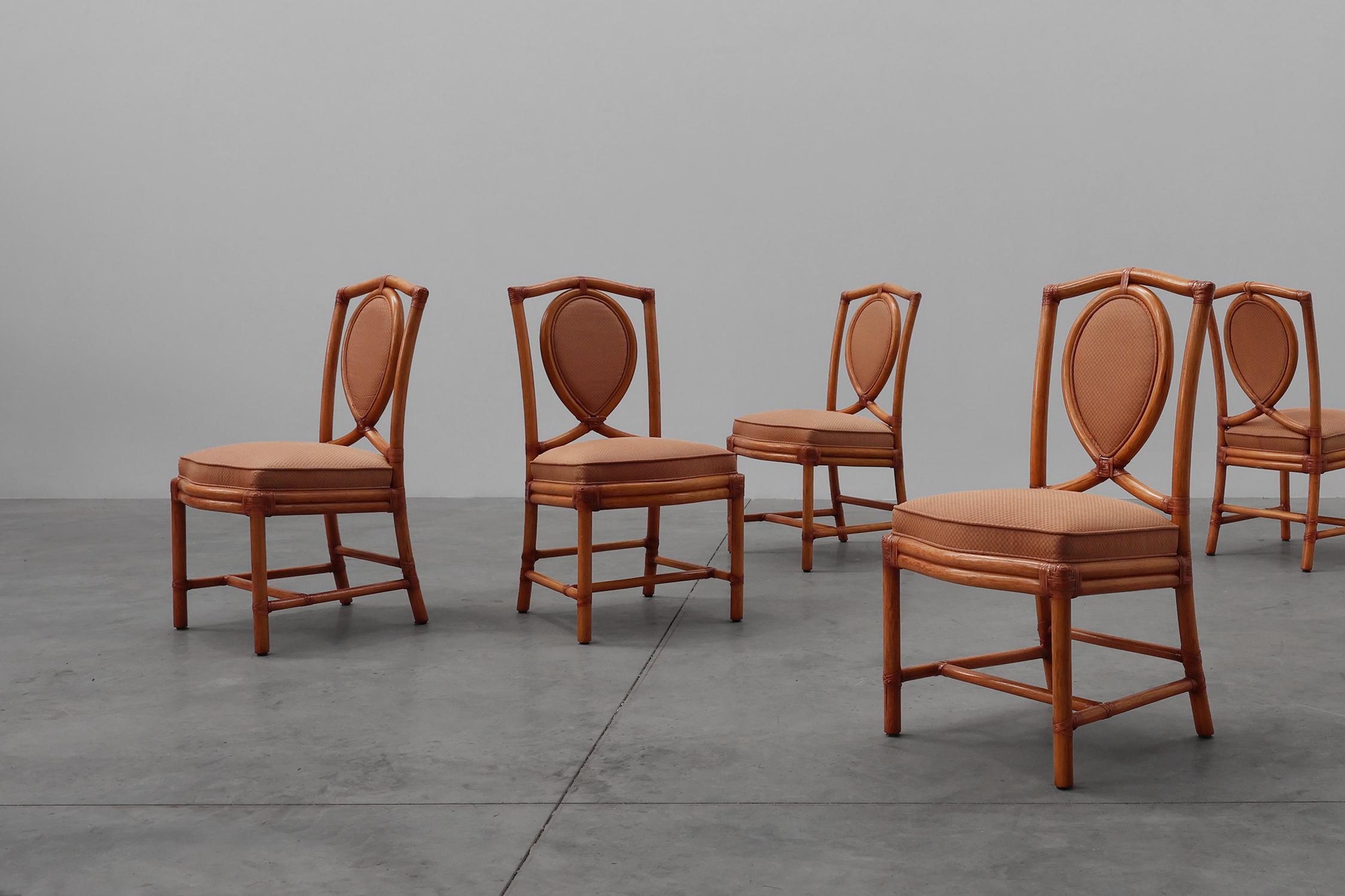 Set di 6 sedie per sala da pranzo in bambù con imbottitura geometrica di Gasparucci in vendita 1