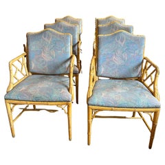 Set of 6 Bamboo & Upholstered Chinese Chippendale Dining Chairs