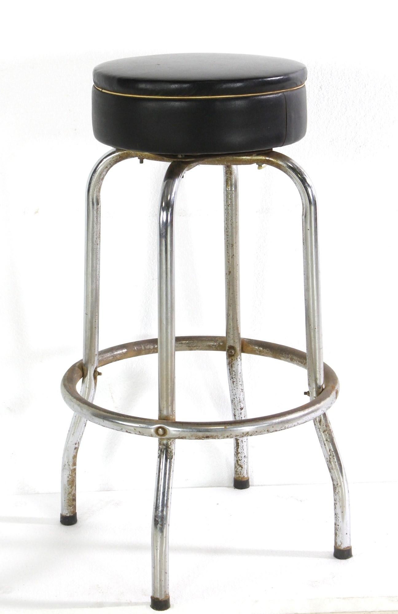 American Set 6 Bar Stools Black Vinyl Chrome Diner Style Matching