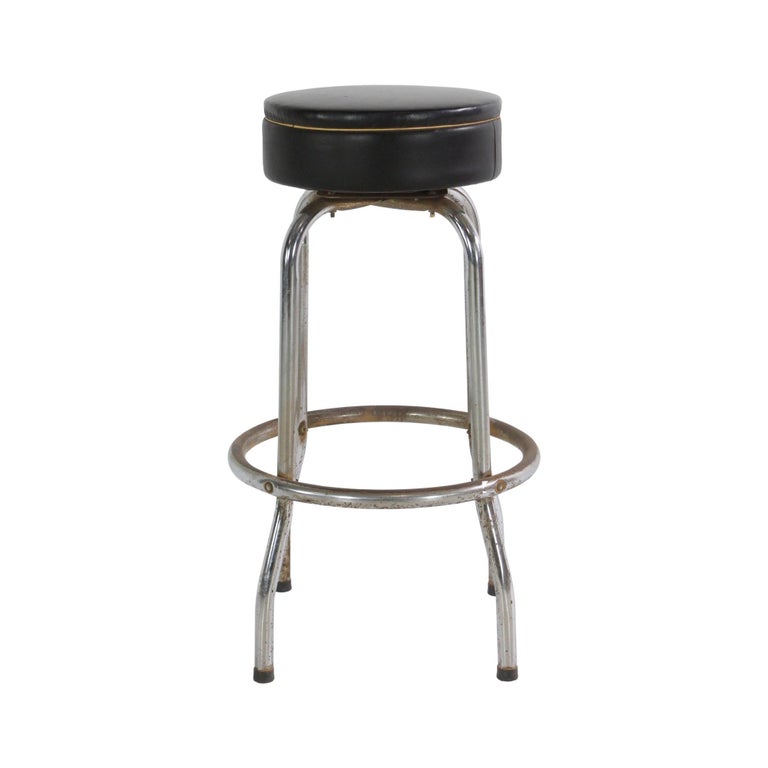 Set of 6 Bar Stools Done in Black Vinyl and Chrome Diner Style Matching
