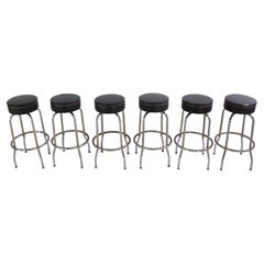 Set of 6 Bar Stools Done in Black Vinyl & Chrome Diner Style Matching