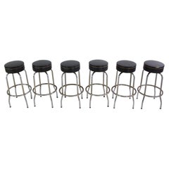 Set 6 Bar Stools Black Vinyl Chrome Diner Style Matching