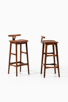 Set di 6 sgabelli da bar in palissandro e pelle di Knud Bent, anni '60