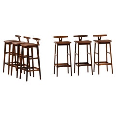 Ensemble de 6 tabourets de bar en palissandre et cuir par Knud Bent, années 1960