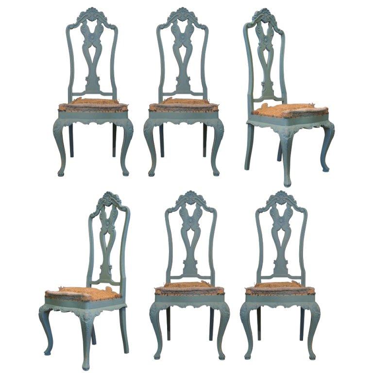 Ensemble de 6 chaises baroques rococo françaises, vers les années 1950