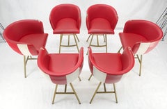 Set of 6 Barrel Back Mid Century Modern Bar Stools as is Upholstery