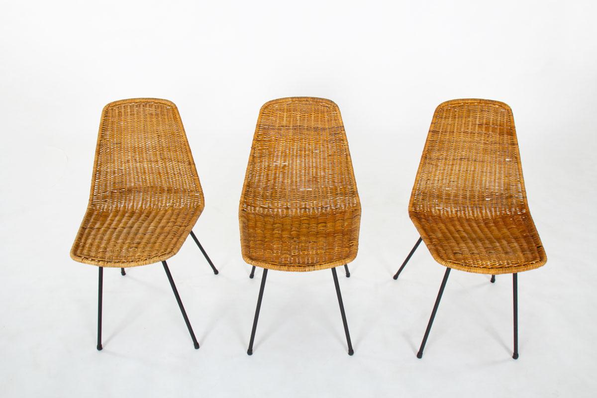 Set di 6 sedie a cesto di Gian Franco Legler per Pierantonio Bonacina 1950 In condizioni buone in vendita a JASSANS-RIOTTIER, FR